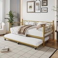 IDEALHOUSE Twin Daybed with Trundle, Metal Trundle Bed, Sofa Bed Frame, Heavy Duty Metal Slats, for Living Room, Bedroom, Guest Room, Space Saving, Gold