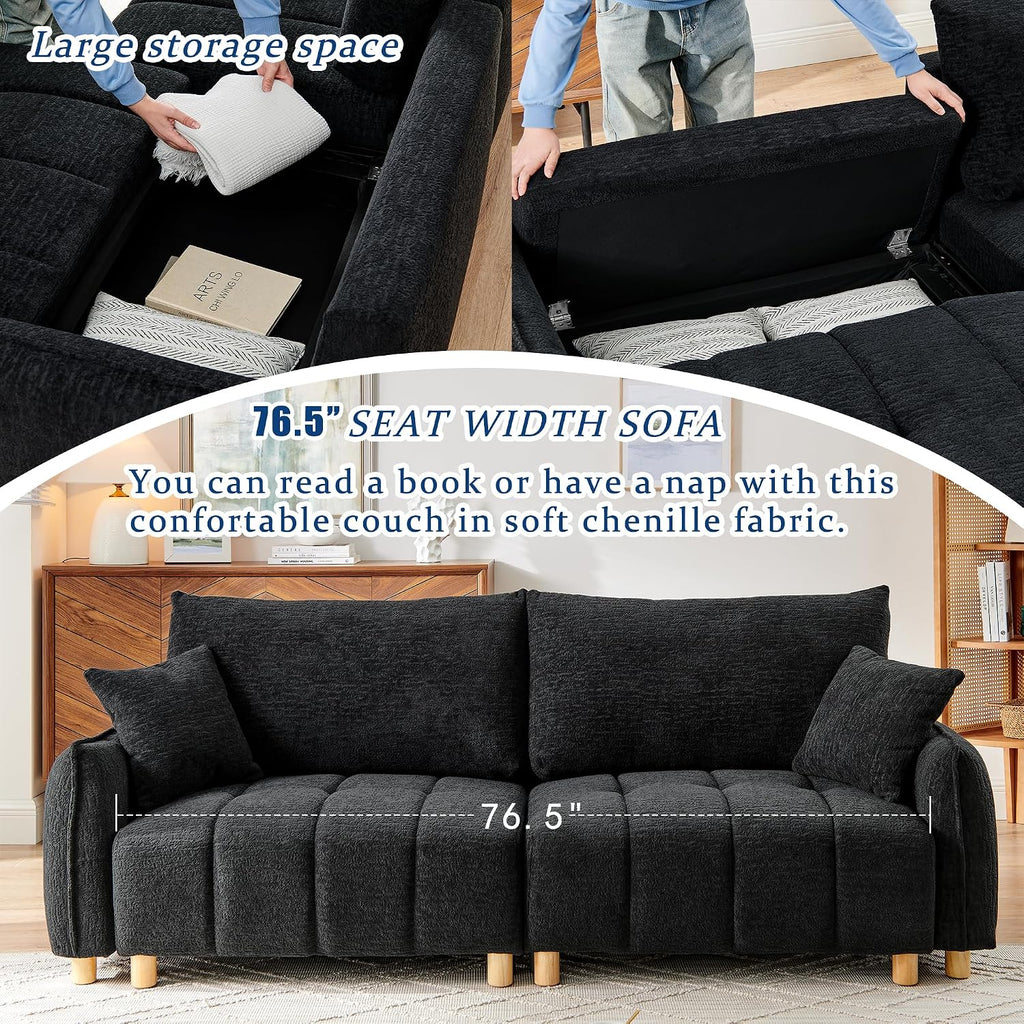 Mofolit Sleeper Sofa Bed Convertible Couch with Storage in Chenille Fabric Loveseat for Living Room Apartment and Small Spaces (Black)