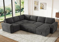 HONBAY Modular Sectional Sleeper Sofa with Pull Out Bed,Corduroy U Shaped Couch with Storage, Sectional Couches for Living Room,Dark Grey