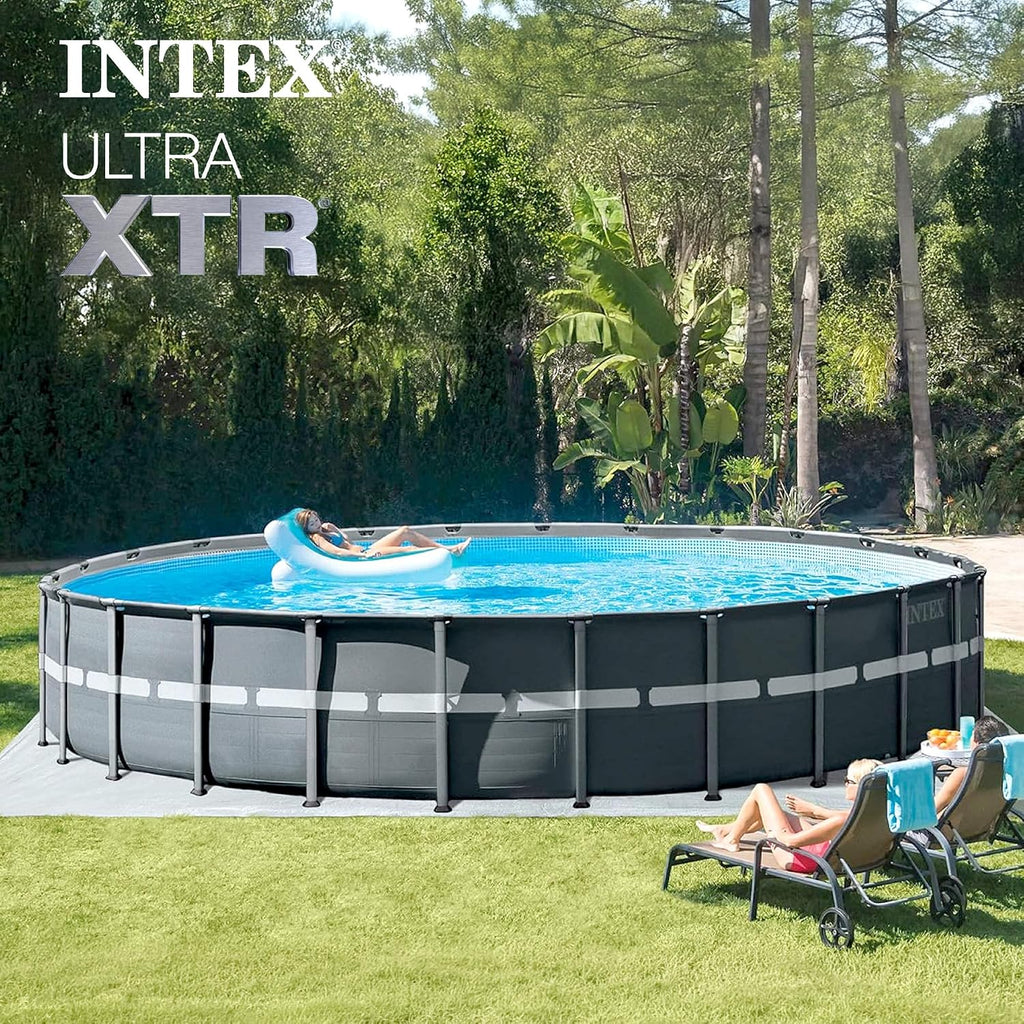 INTEX 26345VM Ultra XTR 26ft x 52in Above Ground Swimming Pool Set with Sand Filter Pump, Inflatable Lounge Pool Recliners (2-Pack) and Inflatable Beverage Cooler