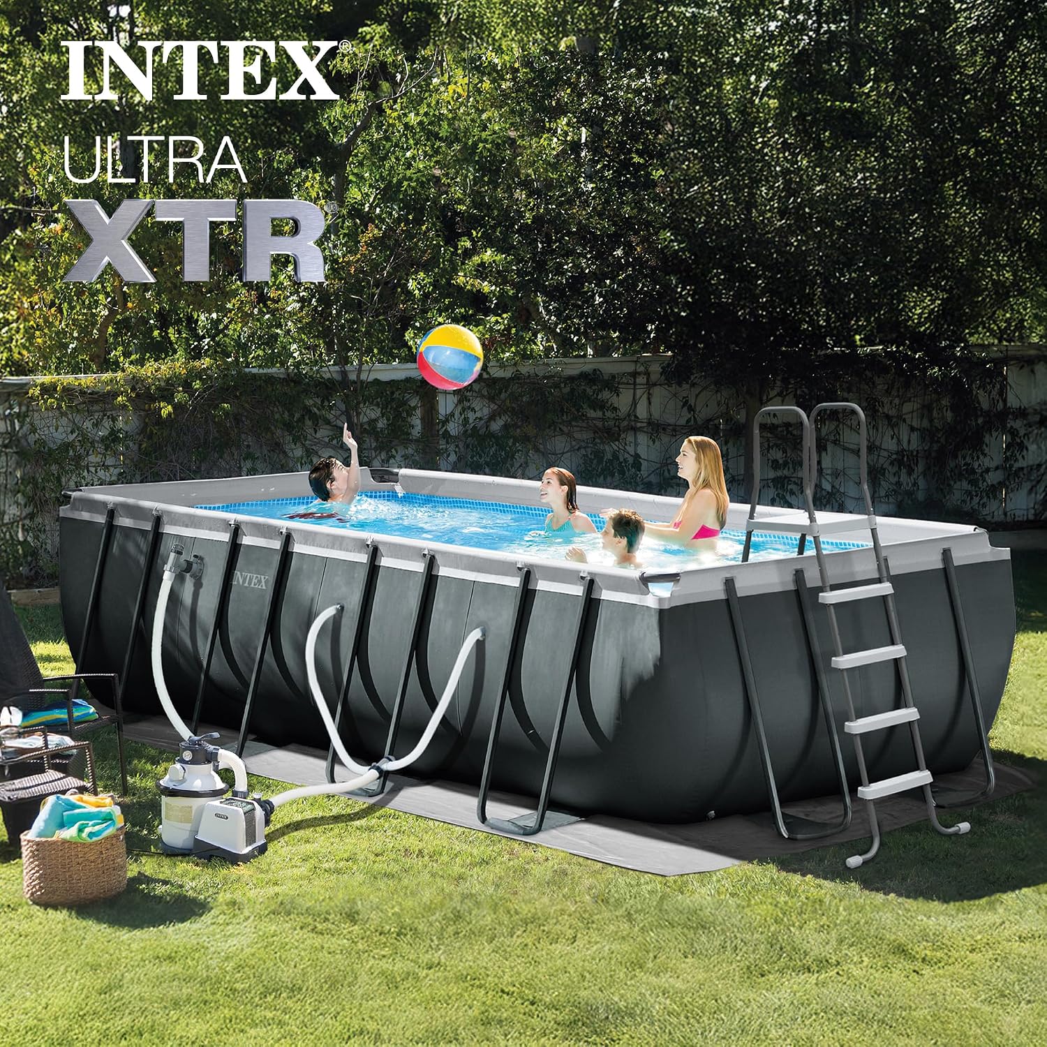 Intex 26355EH Ultra XTR 18ft x 9ft x 52in Above Ground Swimming Pool Set with Sand Filter Pump and OptiFlow 50lb Premium Filter Sand