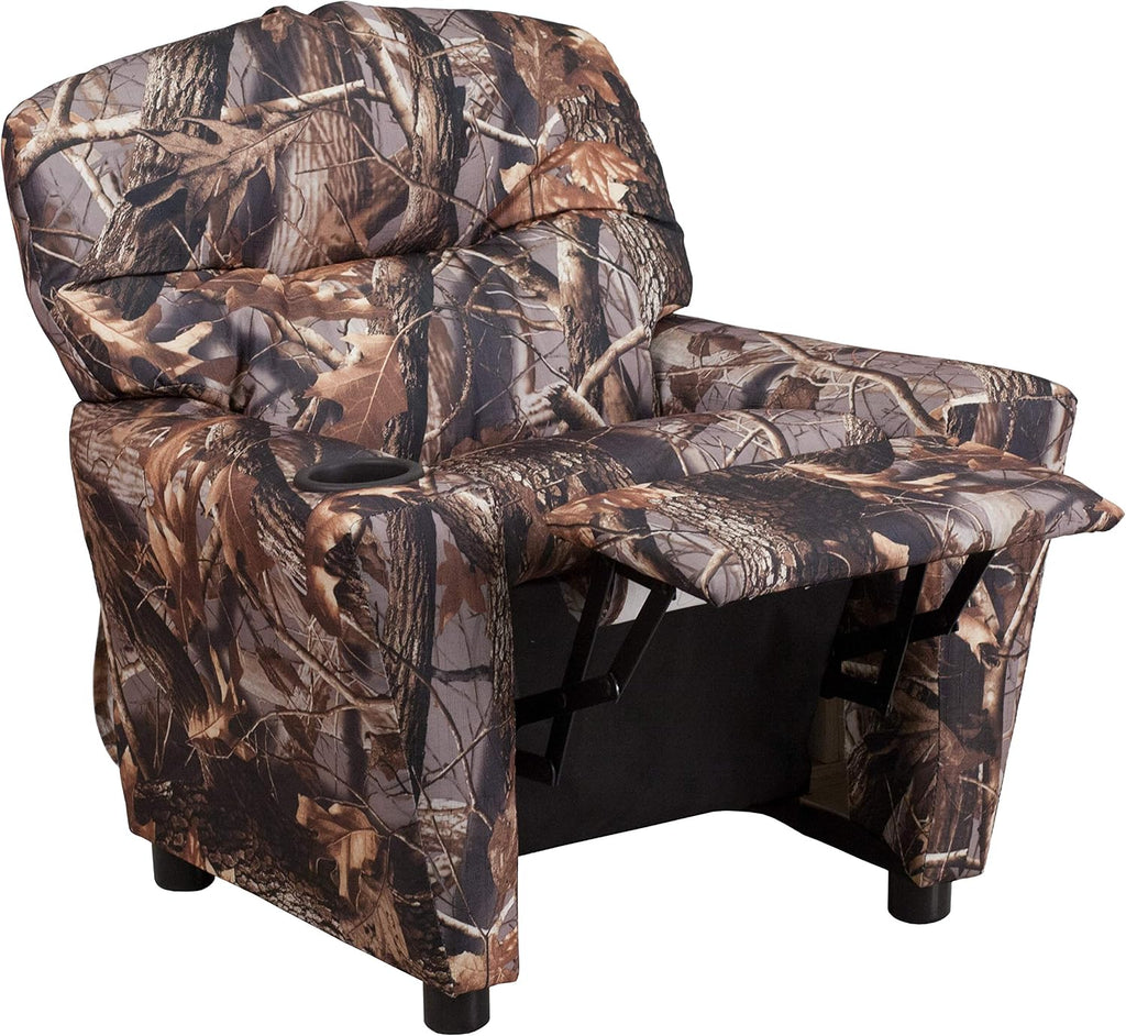 Flash Furniture Chandler Vinyl Kids Recliner with Cup Holder and Safety Recline, Contemporary Reclining Chair for Kids, Supports up to 90 lbs., Camouflage