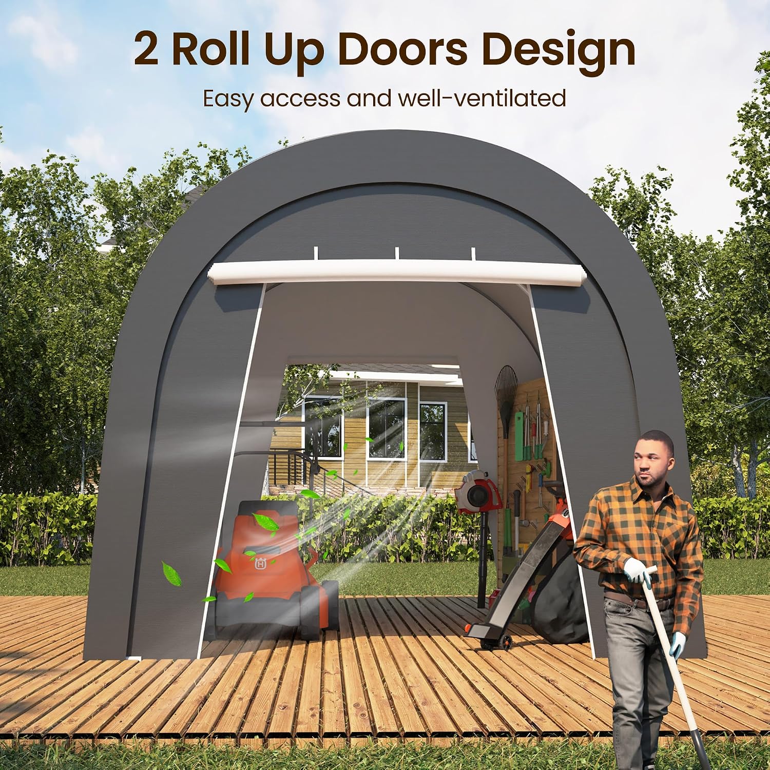 Kiss the Water Domed Carport with 4 Cloth Bags, Portable Garage with 2 Roll-up Doors, Heavy Duty Car Canopy Party Tent, All-Season Storage Shelter Shed for Cars, Truck, or Garden Tools, 10' x 20'