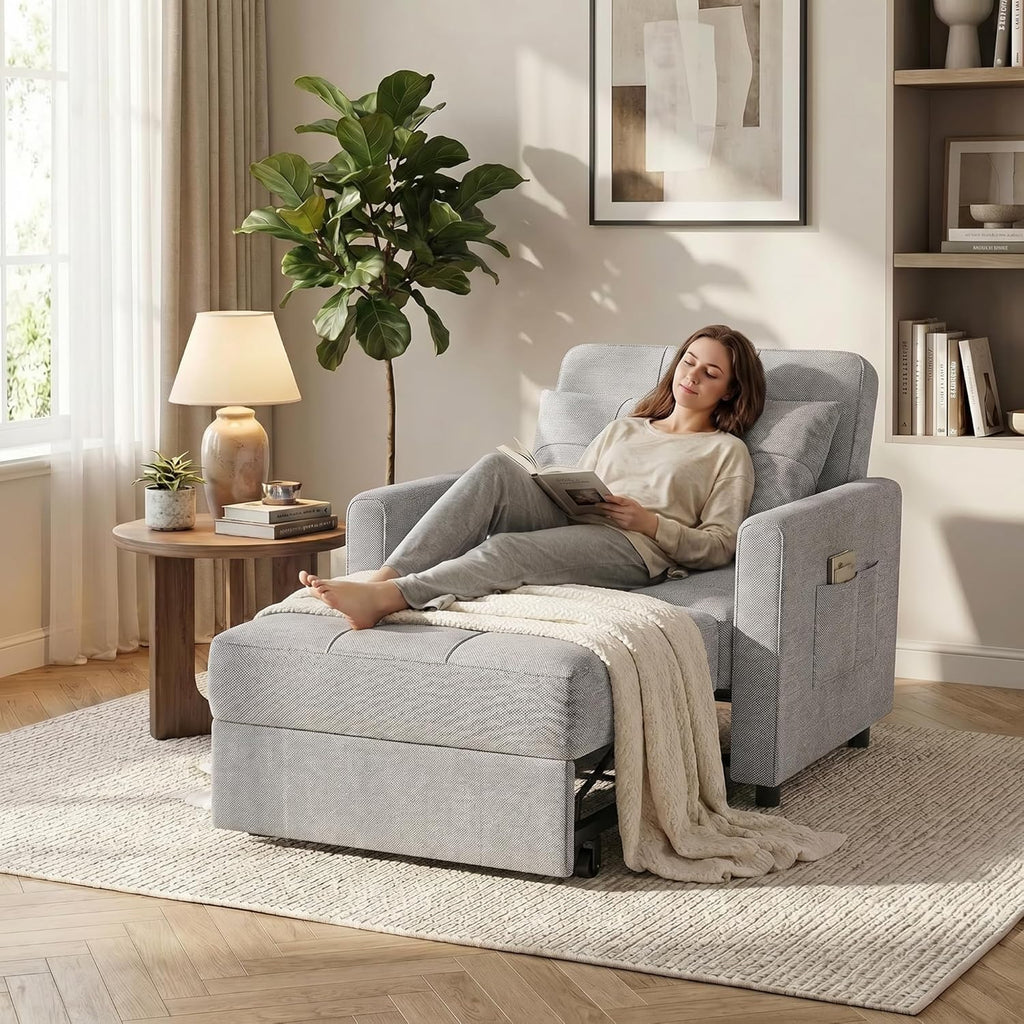 Gizoon Sofa Bed Chair 3 in 1 Convertible, Pullout Single Sleeper Chair Bed with Adjustable Backrest, Spacious Multifunctional Sofa Couches for Living Room, Bedroom, Apartment