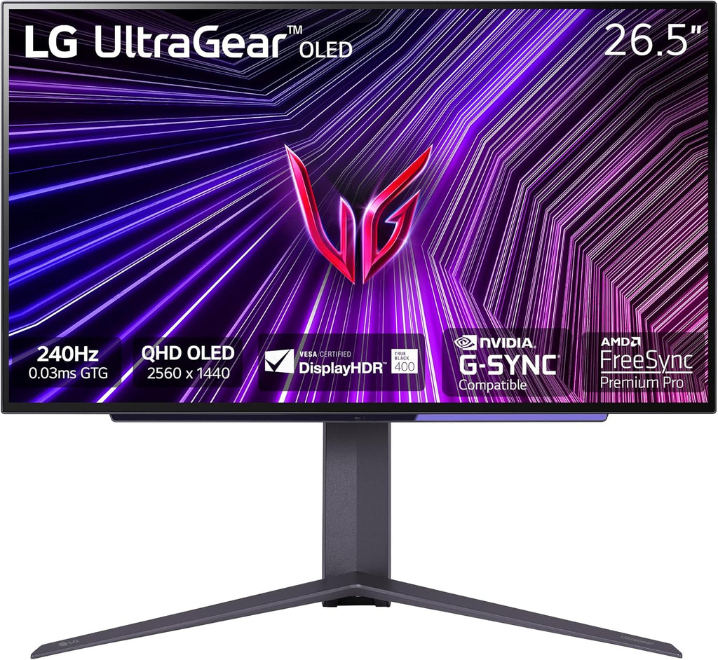 LG ‎27GS95QE 27-inch Ultragear OLED Gaming Monitor QHD 1440p 240Hz 0.03ms DisplayHDR True Black 400 AMD FreeSync Premium Pro NVIDIA G-Sync HDMI 2.1 DisplayPort Tilt/Height/Swivel Stand Black