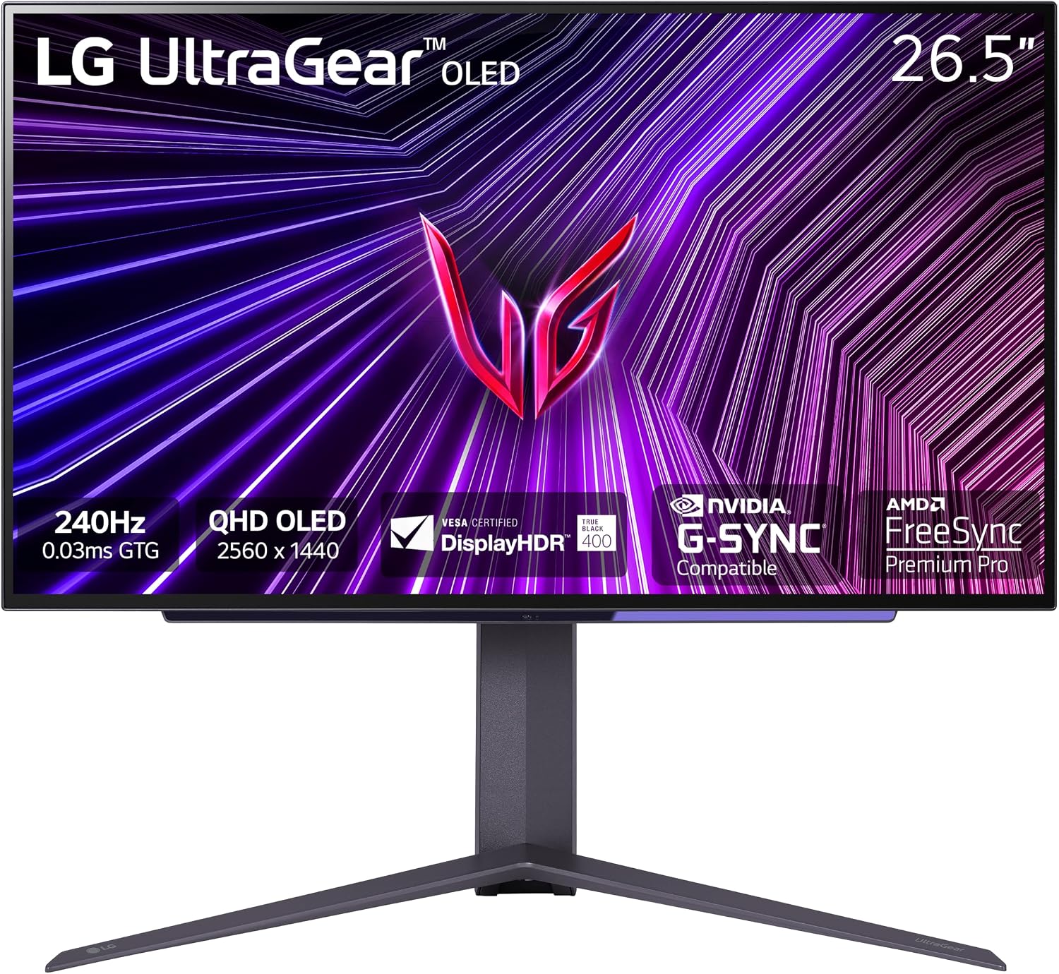 LG ‎27GS95QE 27-inch Ultragear OLED Gaming Monitor QHD 1440p 240Hz 0.03ms DisplayHDR True Black 400 AMD FreeSync Premium Pro NVIDIA G-Sync HDMI 2.1 DisplayPort Tilt/Height/Swivel Stand Black