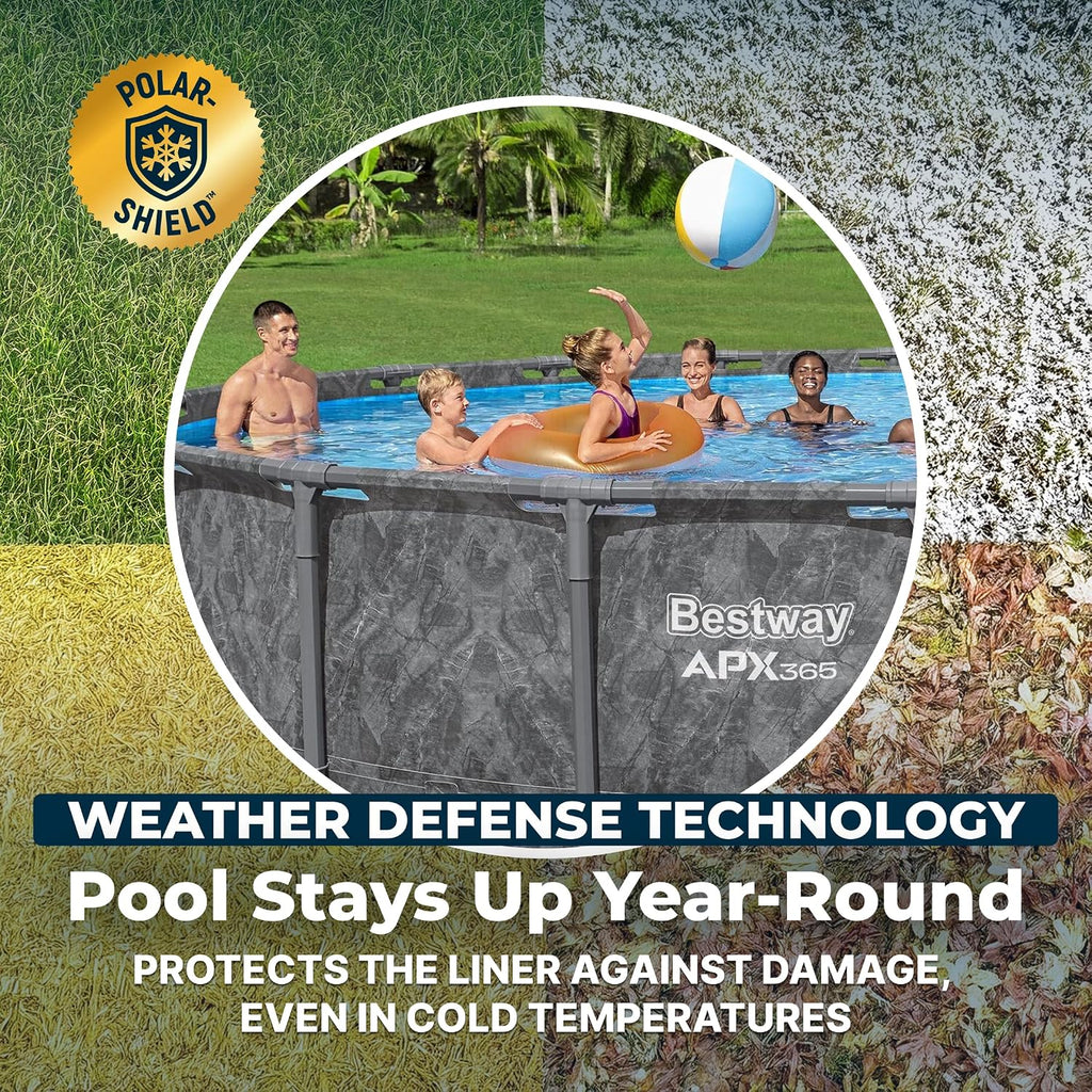 Bestway APX 365 20' x 52' Above Ground Pool, Round Metal Frame Outdoor Swimming Pool Set with Sand Filter Pump, Ladder, and Cover, Dark Marble