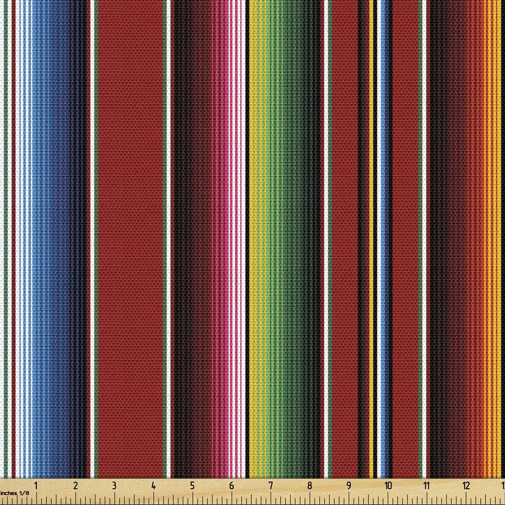 Ambesonne Cinco de Mayo Fabric by The Yard, Mexican Serape Colorful Stripes Vertical Lines Latino Design Illustration, Decorative Fabric for Upholstery and Home Accents, 10 Yards, Maroon Green