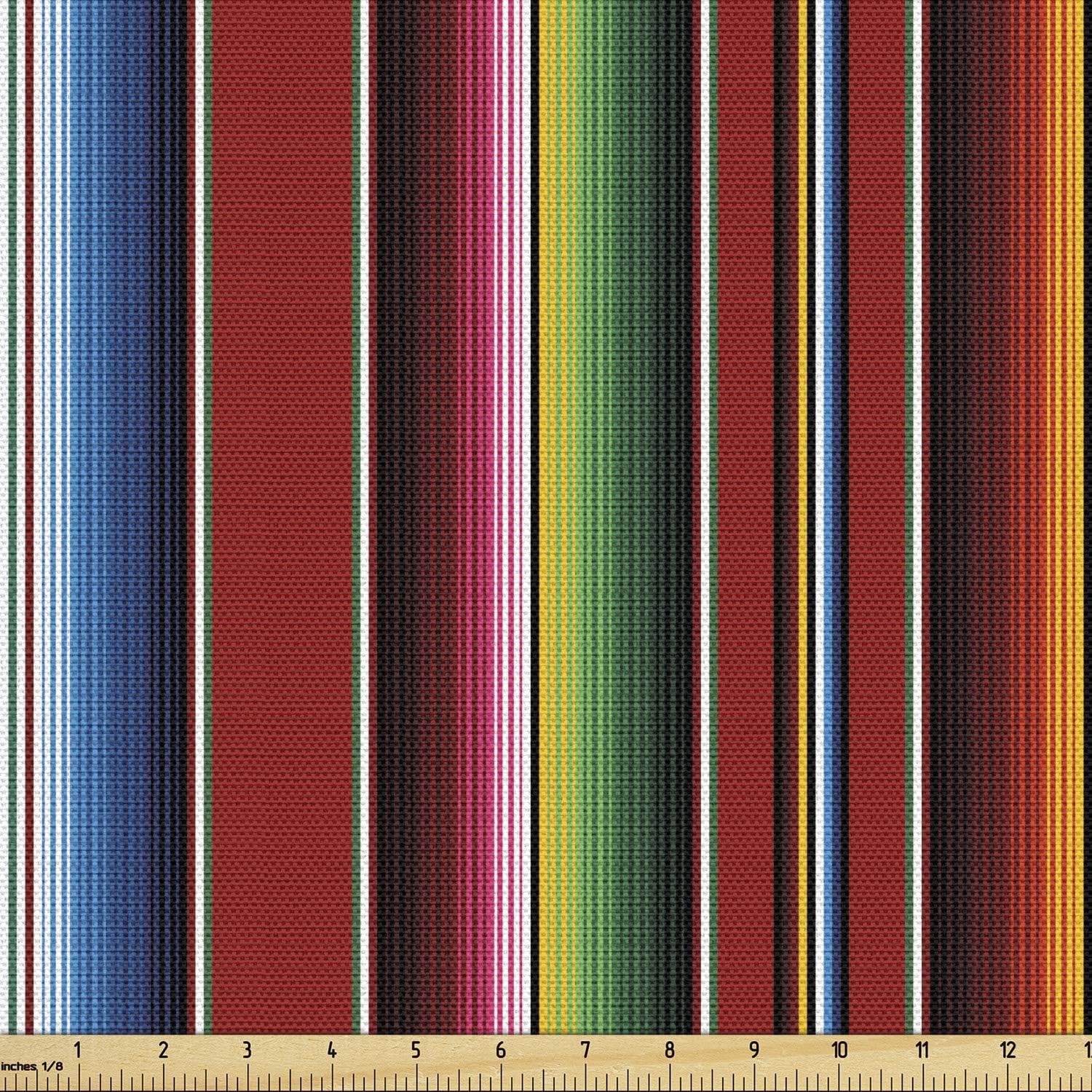 Ambesonne Cinco de Mayo Fabric by The Yard, Mexican Serape Colorful Stripes Vertical Lines Latino Design Illustration, Decorative Fabric for Upholstery and Home Accents, 10 Yards, Maroon Green