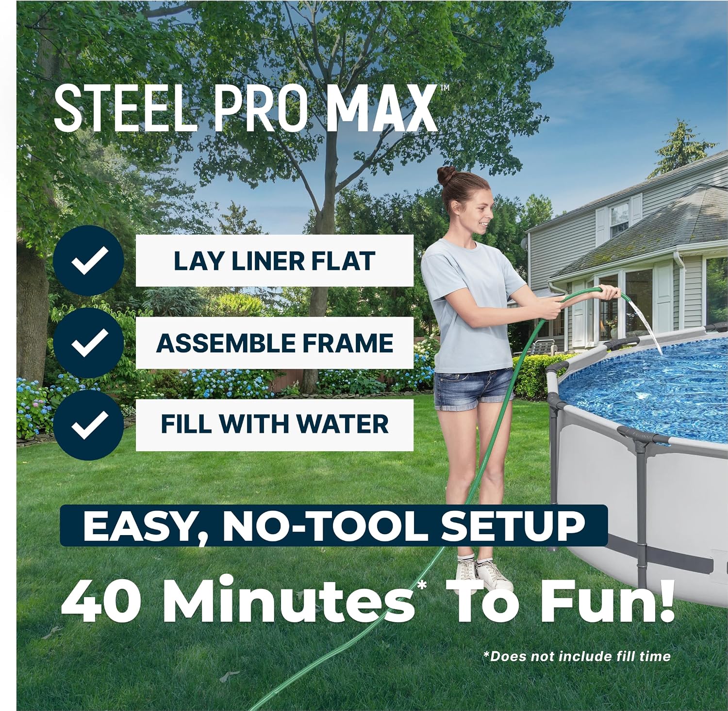 Bestway Steel Pro MAX 14' x 33' Round Above Ground Swimming Pool Set, 530 GPH Filter Pump, Tritech Puncture Resistant Liner, ClickConnect Steel Frame, Gray