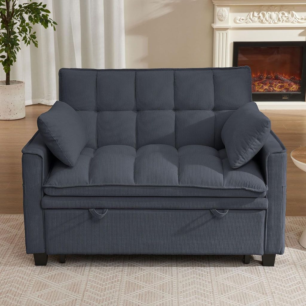 Sleeper Sofa with Pull Out Couch Bed, 48' Convertible Pull-Out Sofa Bed Chair, 3-in-1 Futon Couch with Reclining Backrest and Side Pockets for Living Room Bedroom Apartment, Dark Grey