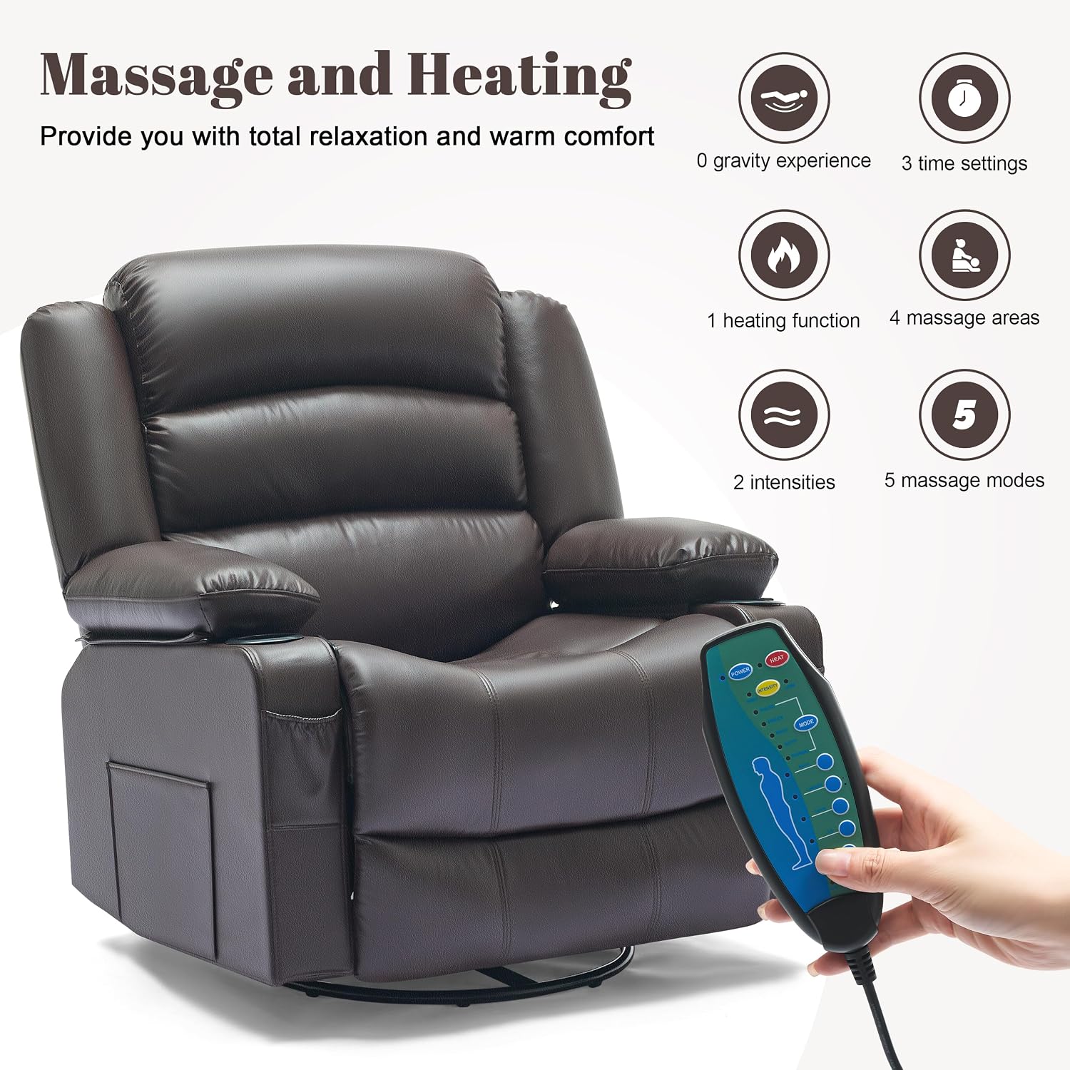 Oversized Nursery Rocking Chairs with Heat and Massage, 360° Swivel Recliner Chair for Adults, Recliner Single Sofa Seat with Cup Holders, Lazy Boy Recliner Single Sofa (Oversized Manual, Darkbrown)