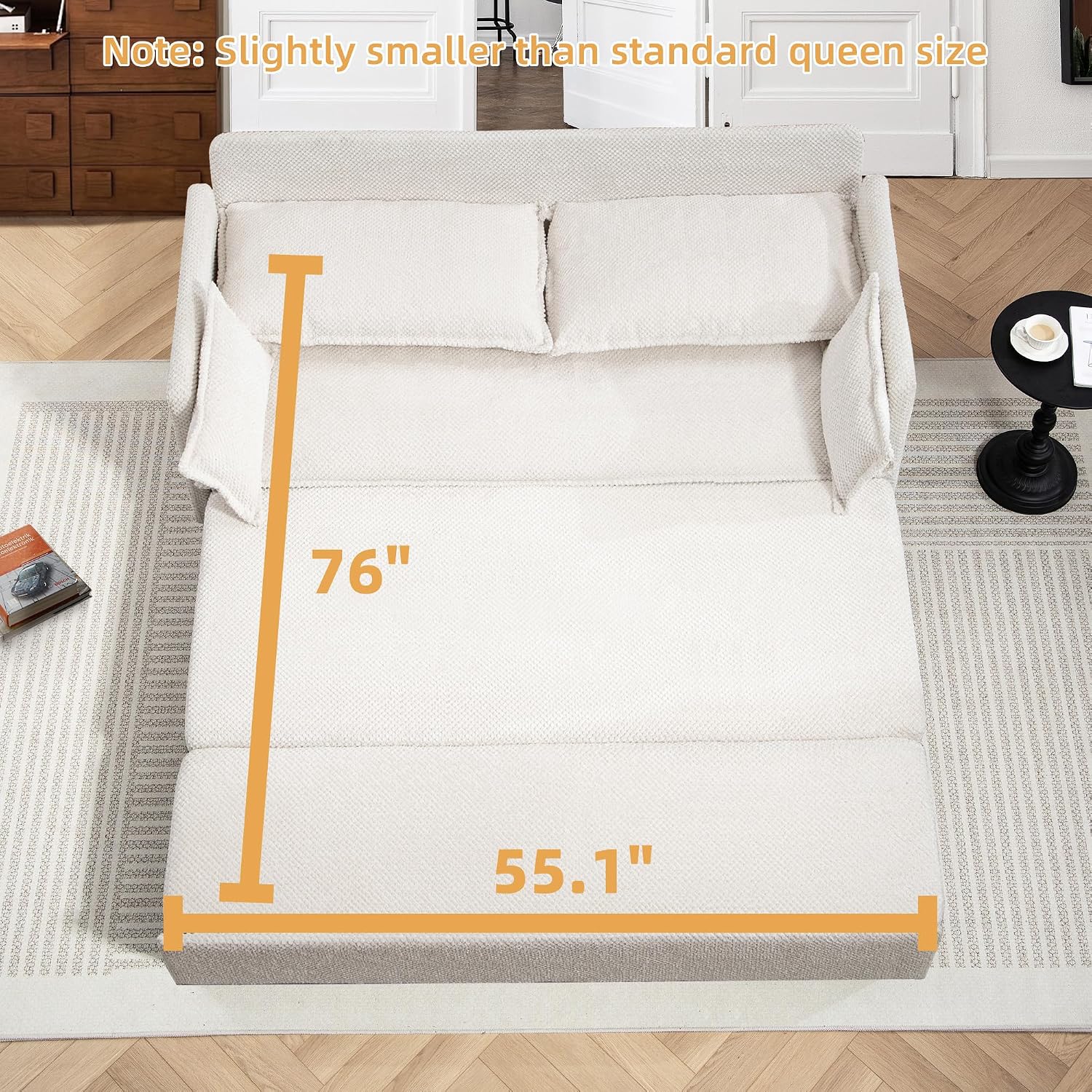SUNWAVE 60' Pull Out Sofa Bed - Convertible Sleeper Sofa Bed, Corduroy Pull Out Couch Bed with USB Charging, Side Pockets for Living Room, Bedroom, Small Spaces (Cream, 60')