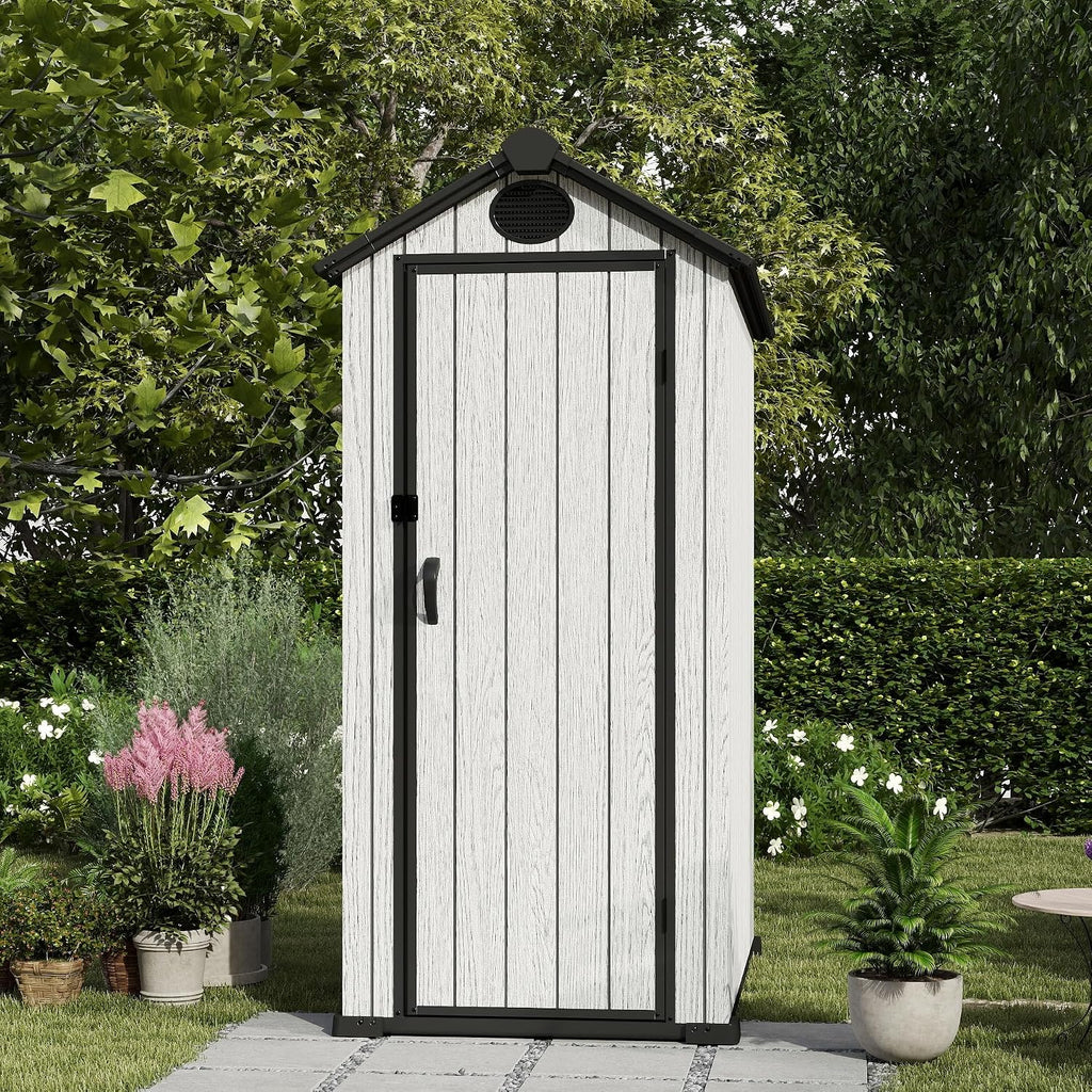 EHHLY Outdoor Storage Shed 3x5 FT, Resin Shed with Floor, Window & Vents, Waterproof Plastic Shed with Lockable Door for Backyard, Patio, Lawn, Gray