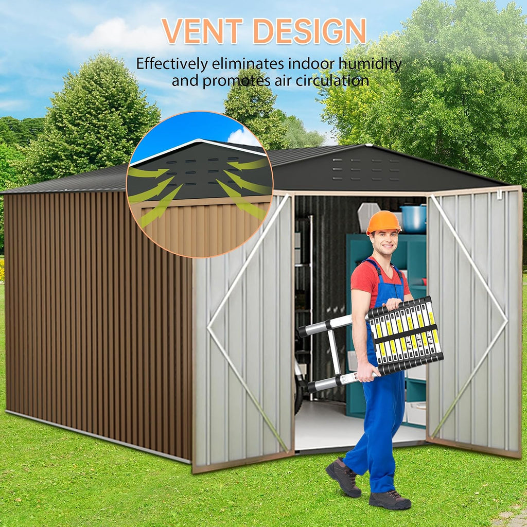 Large Metal Storage Shed, 8x12 FT Outside Storage Shed, Outdoor Storage Tool Shed with Lockable Doors and Air Vents, Garden Sheds for Backyard