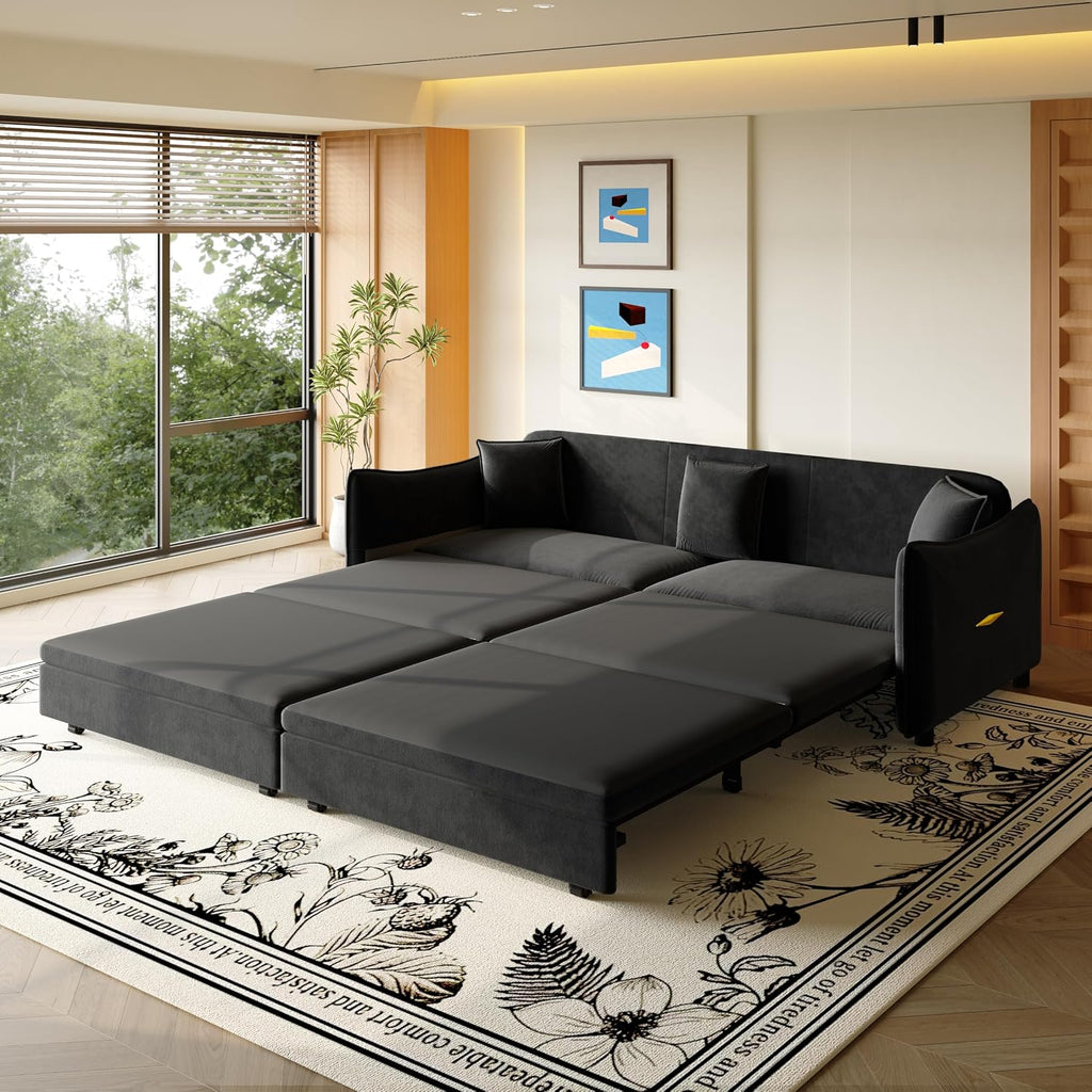 KEIKI 81.9' Sleeper Sofa, 3-in-1 Pull Out Couch Bed with Premium Velvet Upholstery, Perfect for Movie Nights, Overnight Guests, and Modern Home Decor