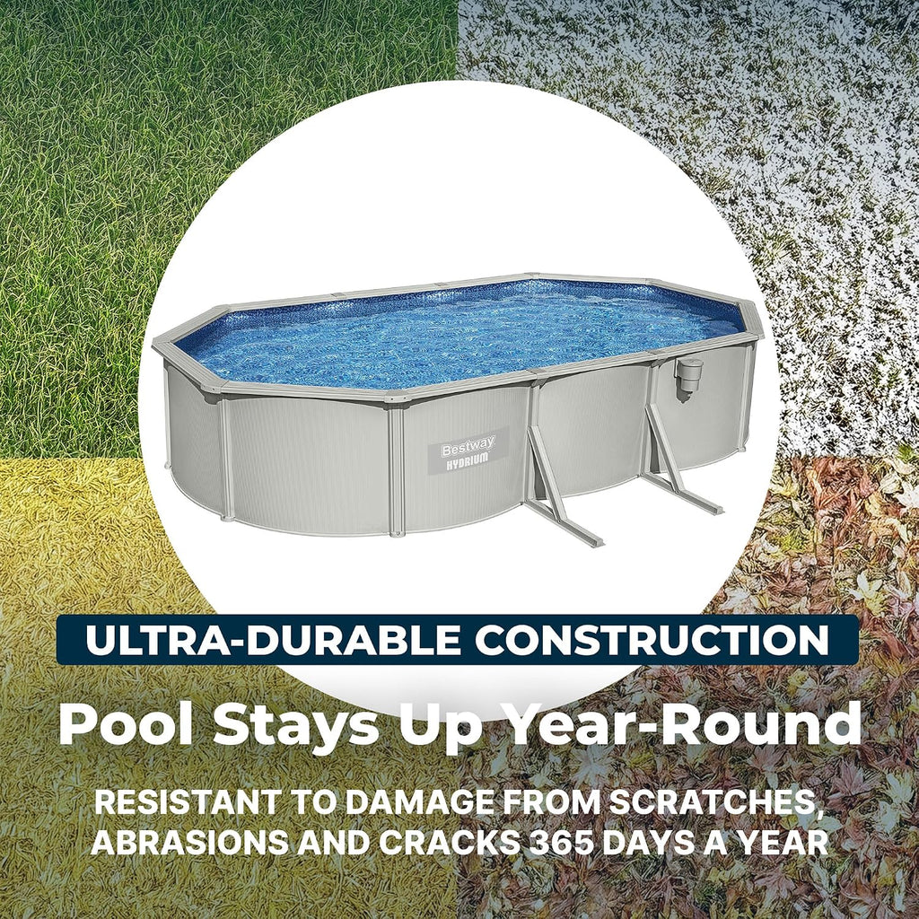 Bestway Hydrium 16'5' x 12' x 48' Above Ground Pool, Oval Steel Side Wall Frame Outdoor Swimming Pool Set with Sand Filter Pump, Polysphere Filtration Balls, Ladder & Accessories