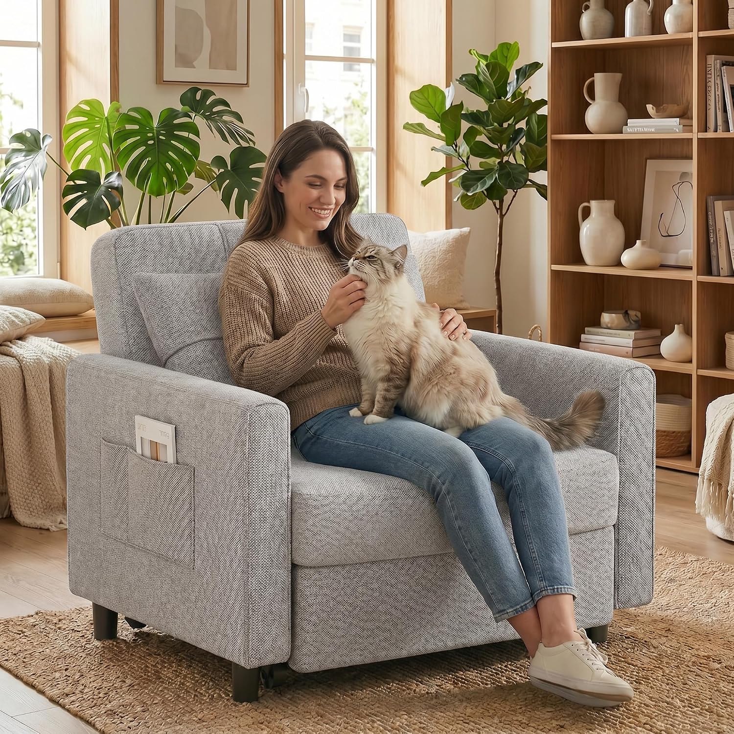 Gizoon Sofa Bed Chair 3 in 1 Convertible, Pullout Single Sleeper Chair Bed with Adjustable Backrest, Spacious Multifunctional Sofa Couches for Living Room, Bedroom, Apartment