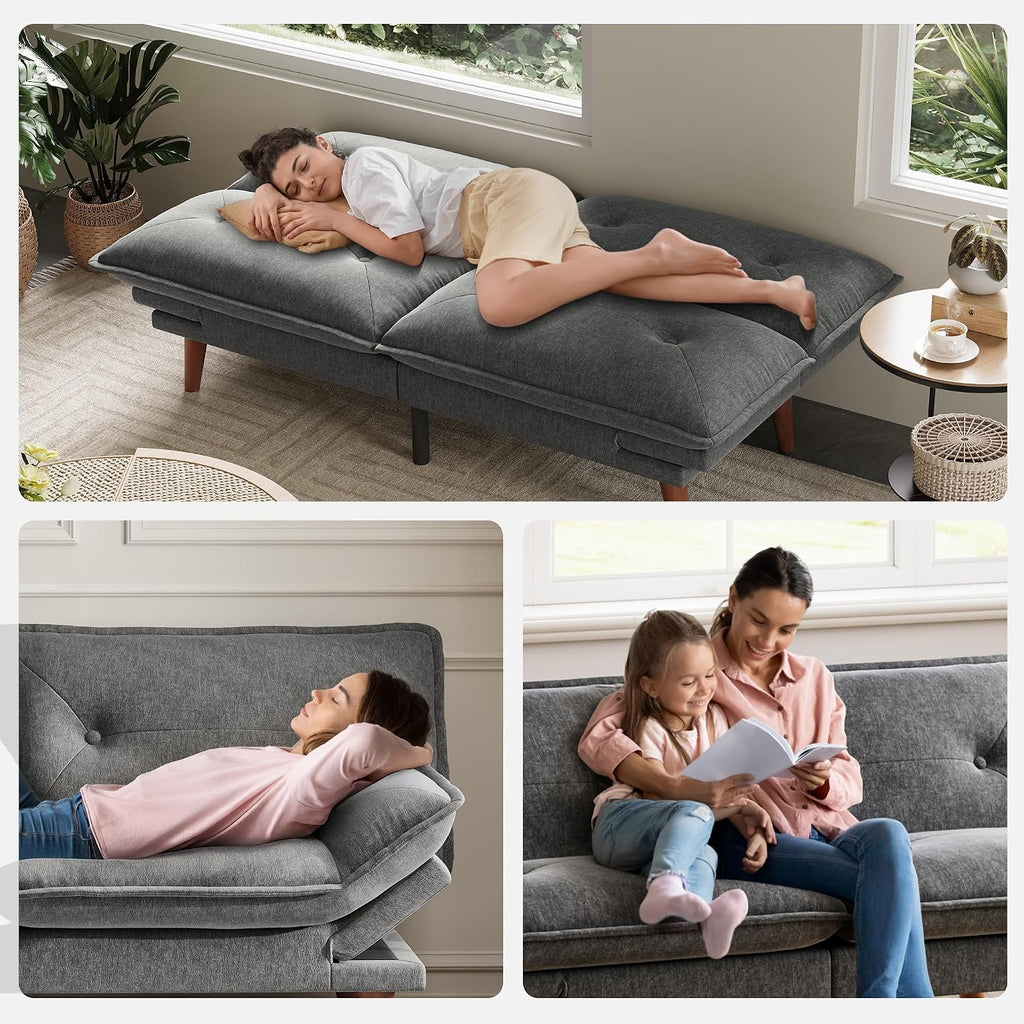 LINSY HOME Futon Sofa Bed, 70' Chenille Futon Couch with Adjustable Backrest Armrest, 3 in 1 Convertible Comfy Loveseat Sleeper Sofa Bed for Small Spaces Dorm Room Apartment Home Office(Dark Grey)