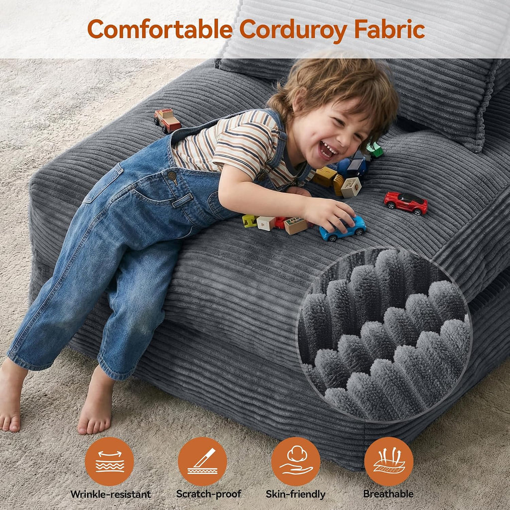 MONVANE Folding Sofa Bed, Fold Out Chair Bed with Pillow, Convertible Sleeper Chair for Living Room/Small Spaces, Foldable Lazy Sofa Bed Floor Chair, Comfy Corduroy Couch Bed, Dark Grey