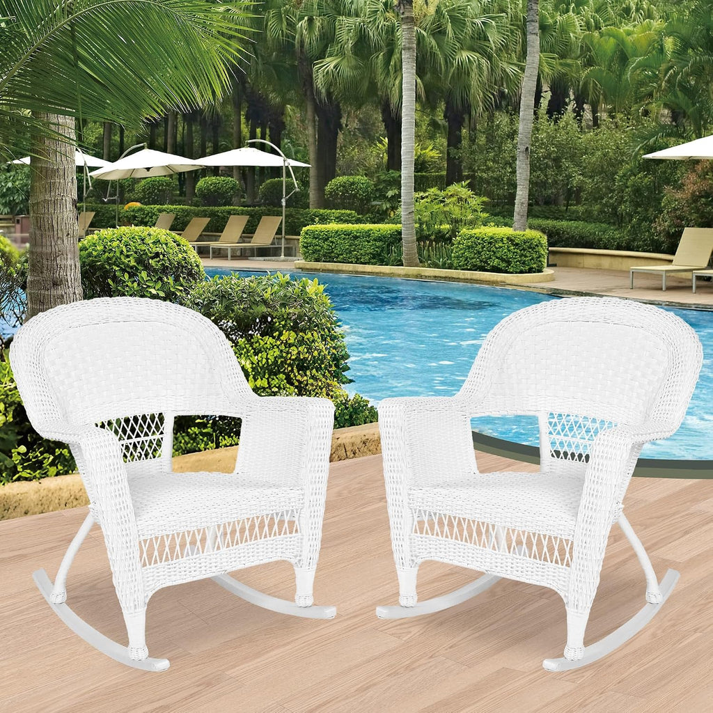Jeco , Set of 2 Wicker Rocker Chairs, White