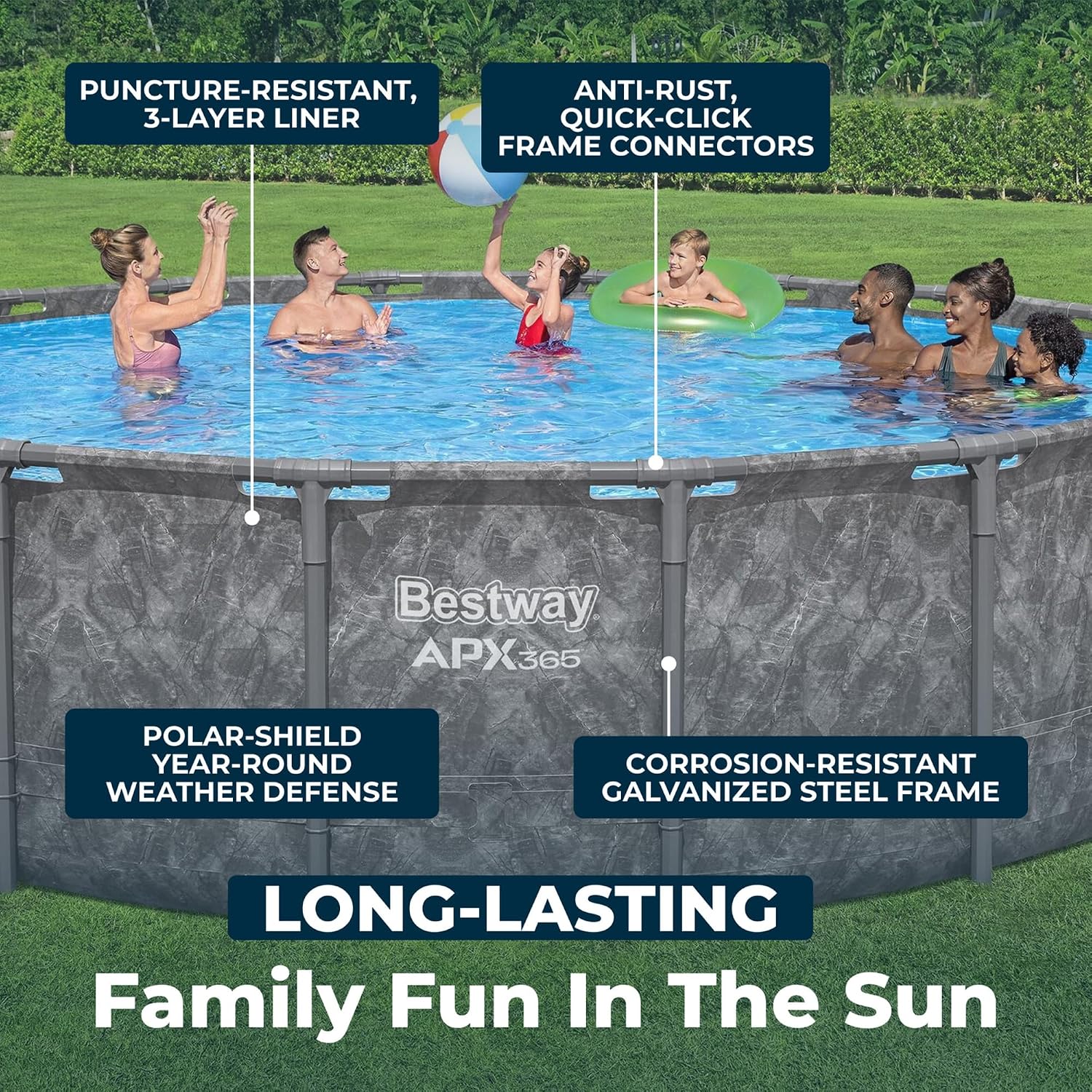 Bestway APX 365 18' x 52' Above Ground Pool, Round Metal Frame Outdoor Swimming Pool Set with Sand Filter Pump, Ladder, and Cover, Dark Marble
