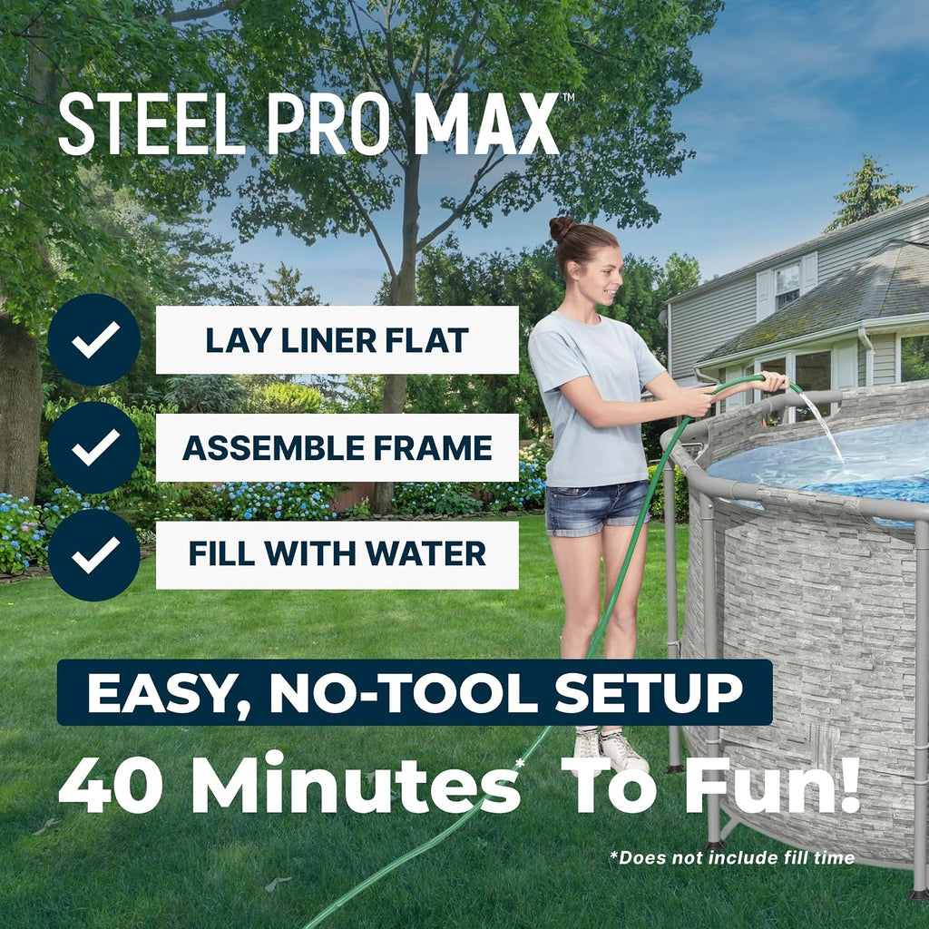 Bestway Power Steel Swim Vista 14' x 8'2' x 39.5' Above Ground Pool, Oval Metal Frame Outdoor Swimming Pool Set with Filter Pump, Ladder, and Cover