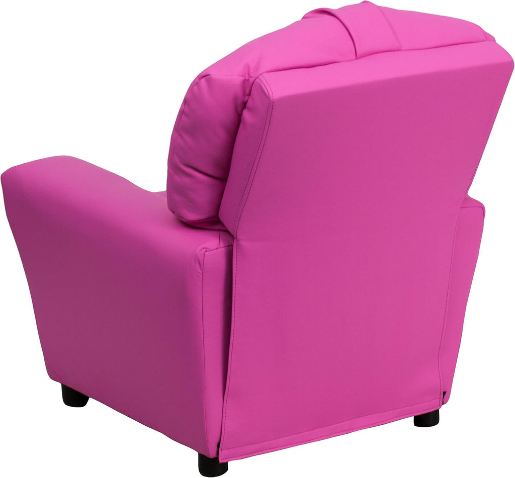 Flash Furniture Chandler Vinyl Kids Recliner with Cup Holder and Safety Recline, Contemporary Reclining Chair for Kids, Supports up to 90 lbs., Hot Pink