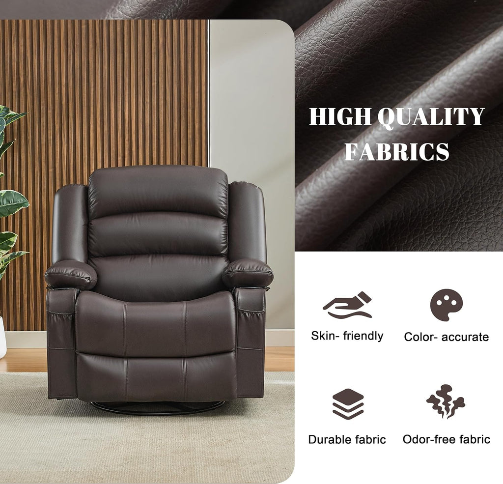 Oversized Nursery Rocking Chairs with Heat and Massage, 360° Swivel Recliner Chair for Adults, Recliner Single Sofa Seat with Cup Holders, Lazy Boy Recliner Single Sofa (Oversized Manual, Darkbrown)