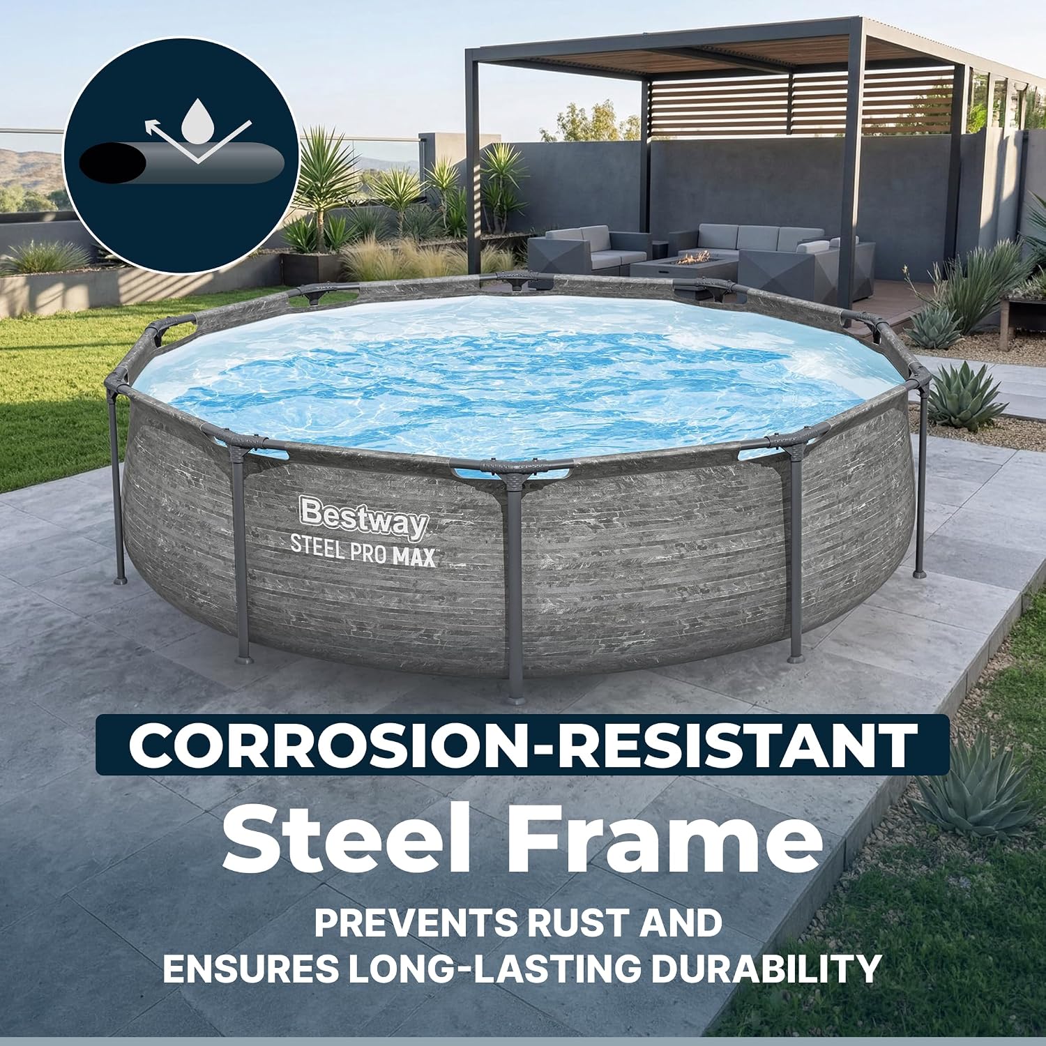 Bestway Steel Pro MAX 10' x 30' Above Ground Pool, Round Metal Frame Outdoor Swimming Pool Set with Filter Pump, Stacked Stone Print