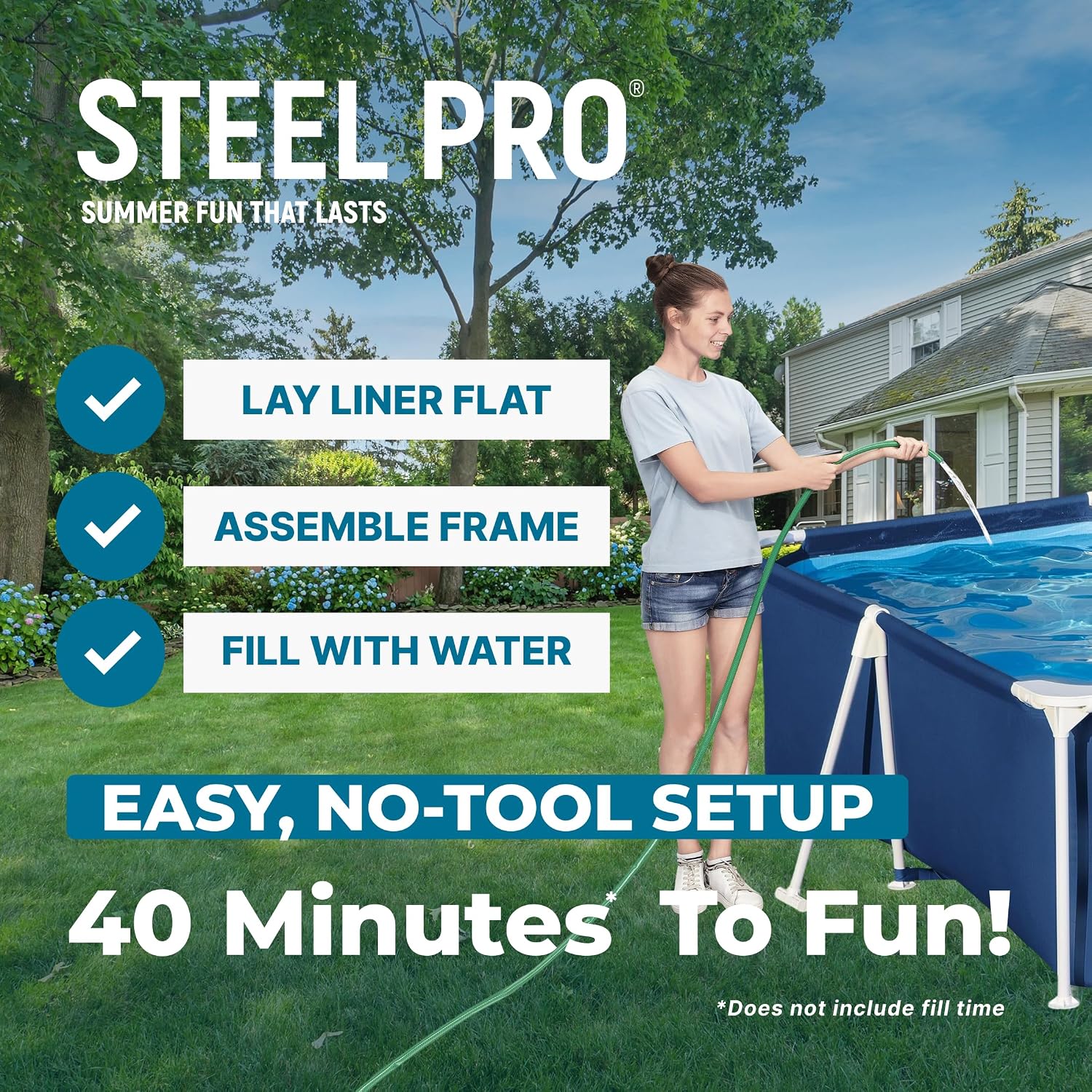Bestway Steel Pro 9.8' x 6.6' x 26' Above Ground Pool, Rectangular Metal Frame Outdoor Swimming Pool Set with Filter Pump & Type I Cartridge, Blue