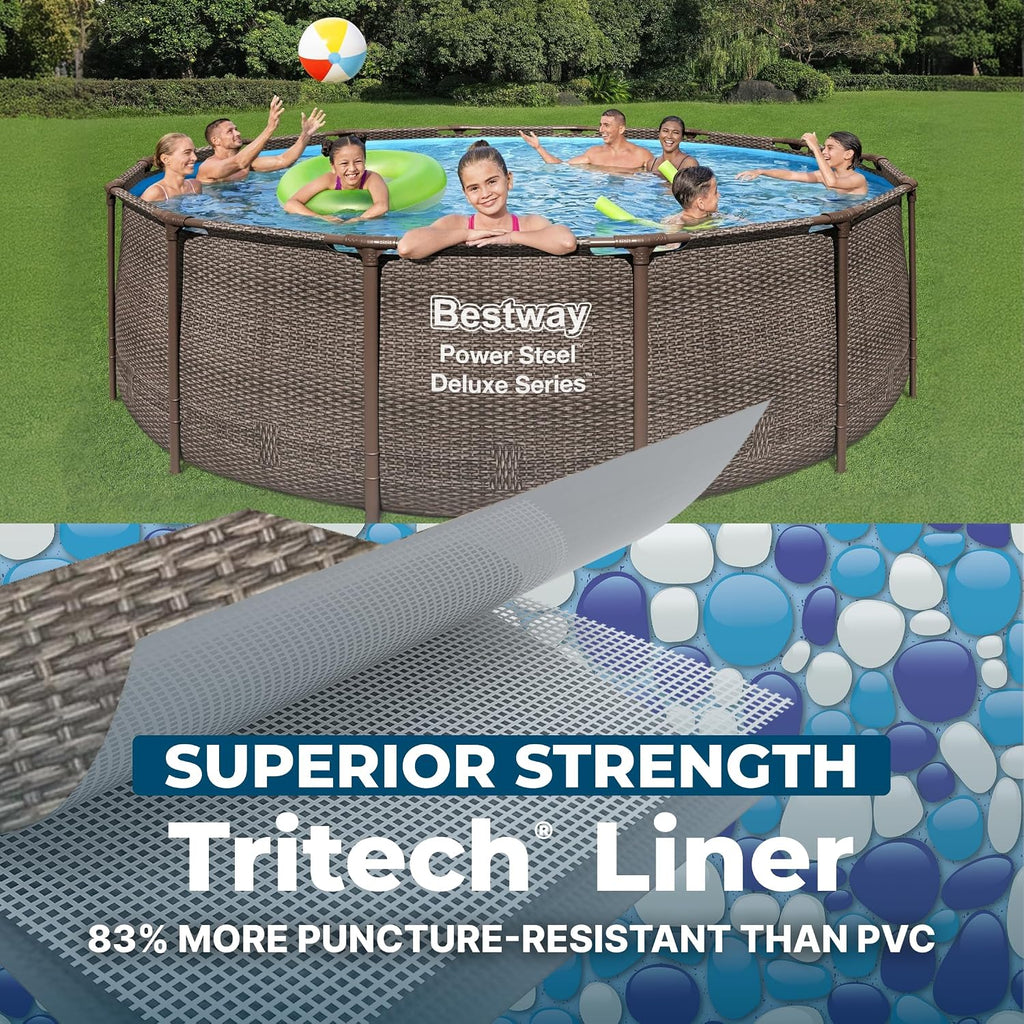 Bestway Power Steel 14' x 42' Round Above Ground Outdoor Backyard Swimming Pool Set with 1,000 GPH Filter Pump, Ladder, and Pool Cover