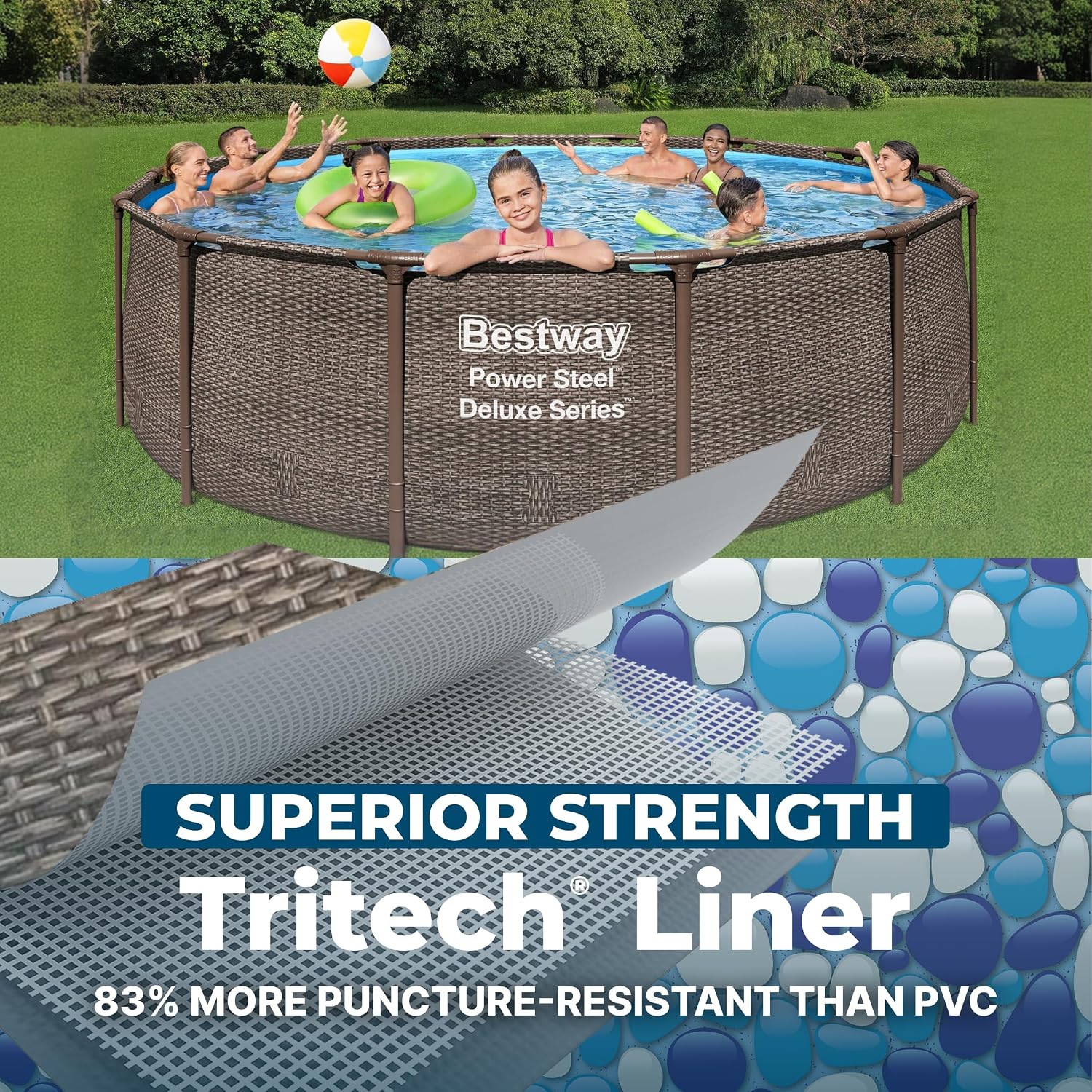 Bestway Power Steel 14' x 42' Round Above Ground Outdoor Backyard Swimming Pool Set with 1,000 GPH Filter Pump, Ladder, and Pool Cover