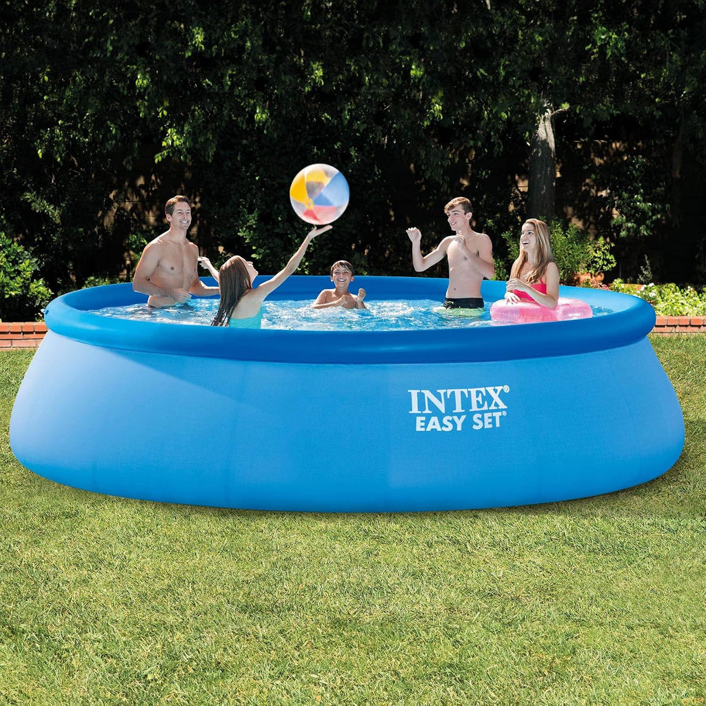 Intex 26165EH 15-Foot x 42-Inch Easy Setup Portable Inflatable Outdoor Above Ground Round Swimming Pool Set with Ladder, Filter Pump, Cover and Cleaning Maintenance Kit with Vacuum Skimmer & Pole