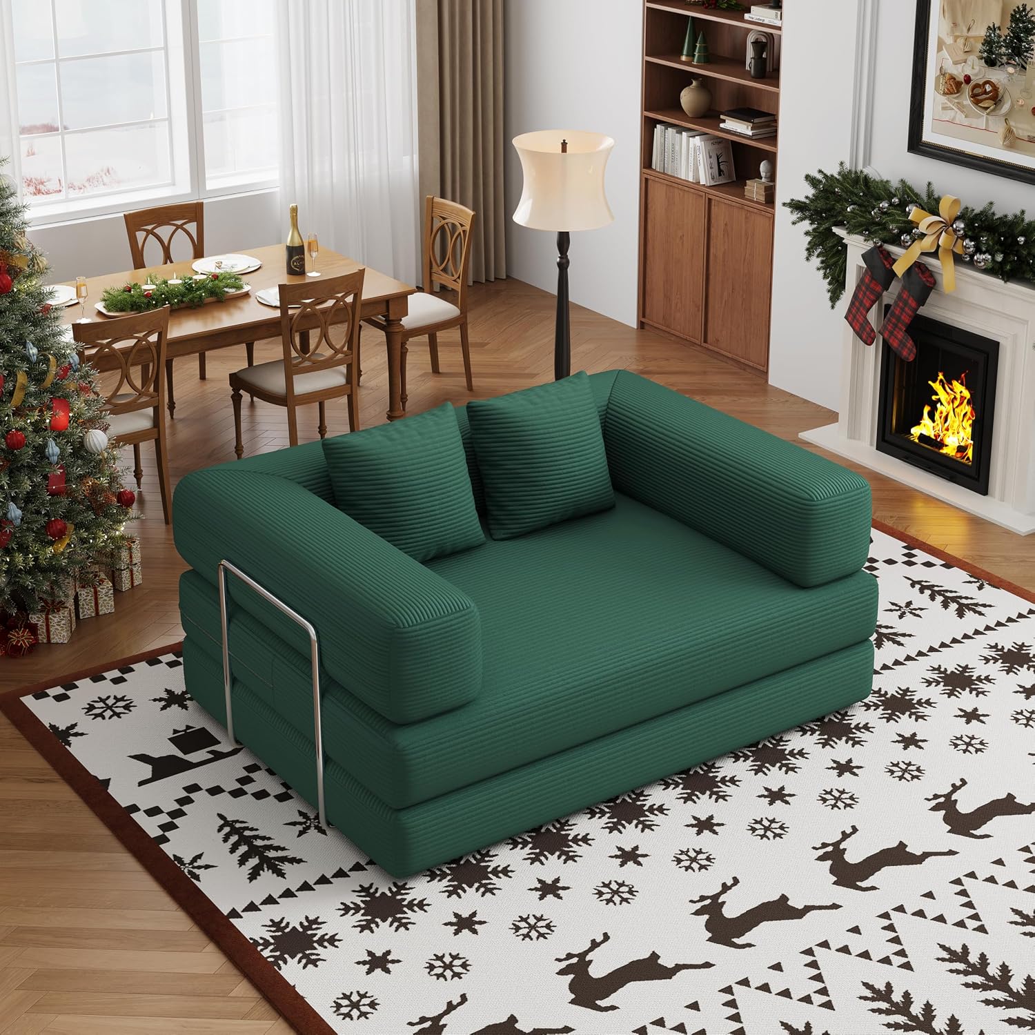 BSHOMGI Folding Sofa Bed Convertible Corduroy Couch Queen Size Floor Sleeper 4-in-1 DIY Combination Modular Lazy Sofas Fold Futon Lounge for Living Room (Green, 53.15' Double Sofa)