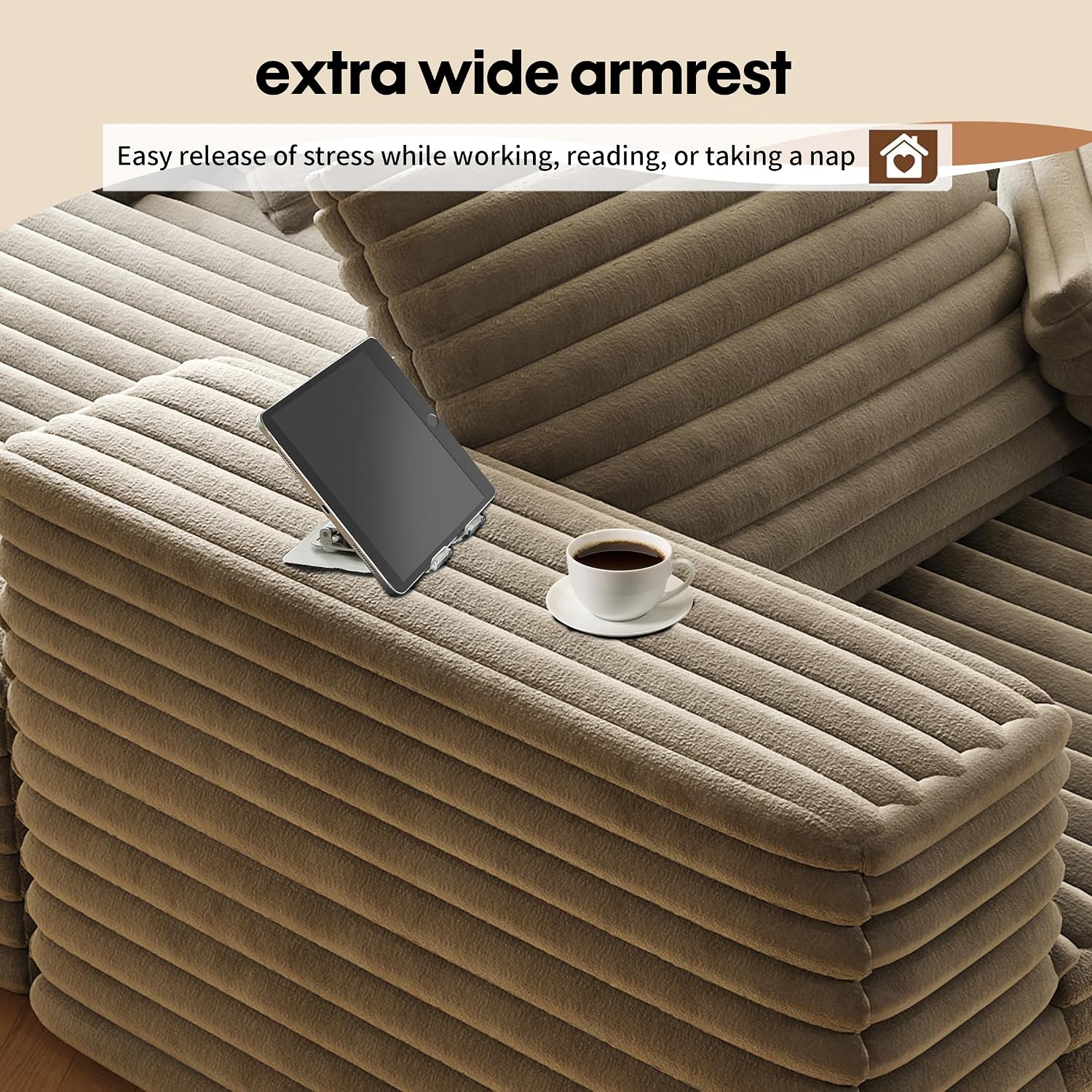 80' Oversized Double Lounge Chaise,Cloud Plush Sofa Bed,Upholstered Boneless Cloud Sofa Deep Seat,No Assembly Required,Modern Corduroy Sleeper Loveseat Chair for Living Room Bedroom Reading,Camel