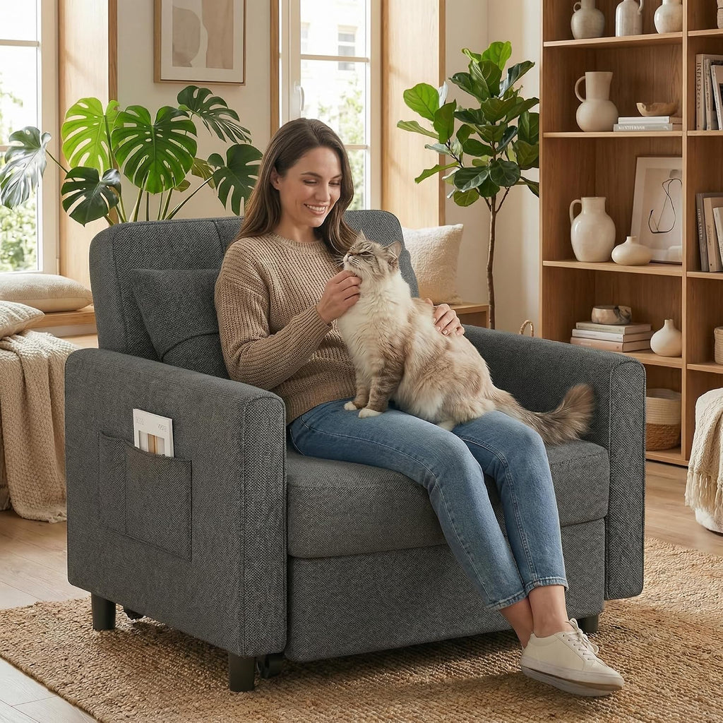 Gizoon Sofa Bed Chair 3 in 1 Convertible, Pullout Single Sleeper Chair Bed with Adjustable Backrest, Spacious Multifunctional Sofa Couches for Living Room, Bedroom, Apartment