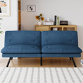 Futon Sofa Bed Convertible Couch, Blue Linen Sofa Bed with Adjustable Backrest, Multifunctional Small Loveseat Sleeper Sofa for Living Room, Apartment, Office