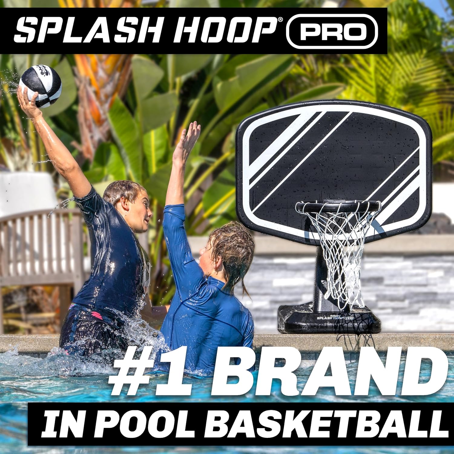 GoSports Splash Hoop PRO - Choose Your Color - Swimming Pool Basketball Game, Includes Poolside Water Basketball Hoop, 2 Balls and Pump