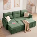 Tbfit 84'' Sleeper Sofa Bed, 3 in 1 Cloud Pull Out Sofa Couch with USB & Storage Chaise, Chenille Convertible Sofa Bed with Pull Out Bed, Couches for Living Room, Apartment, Office, Green