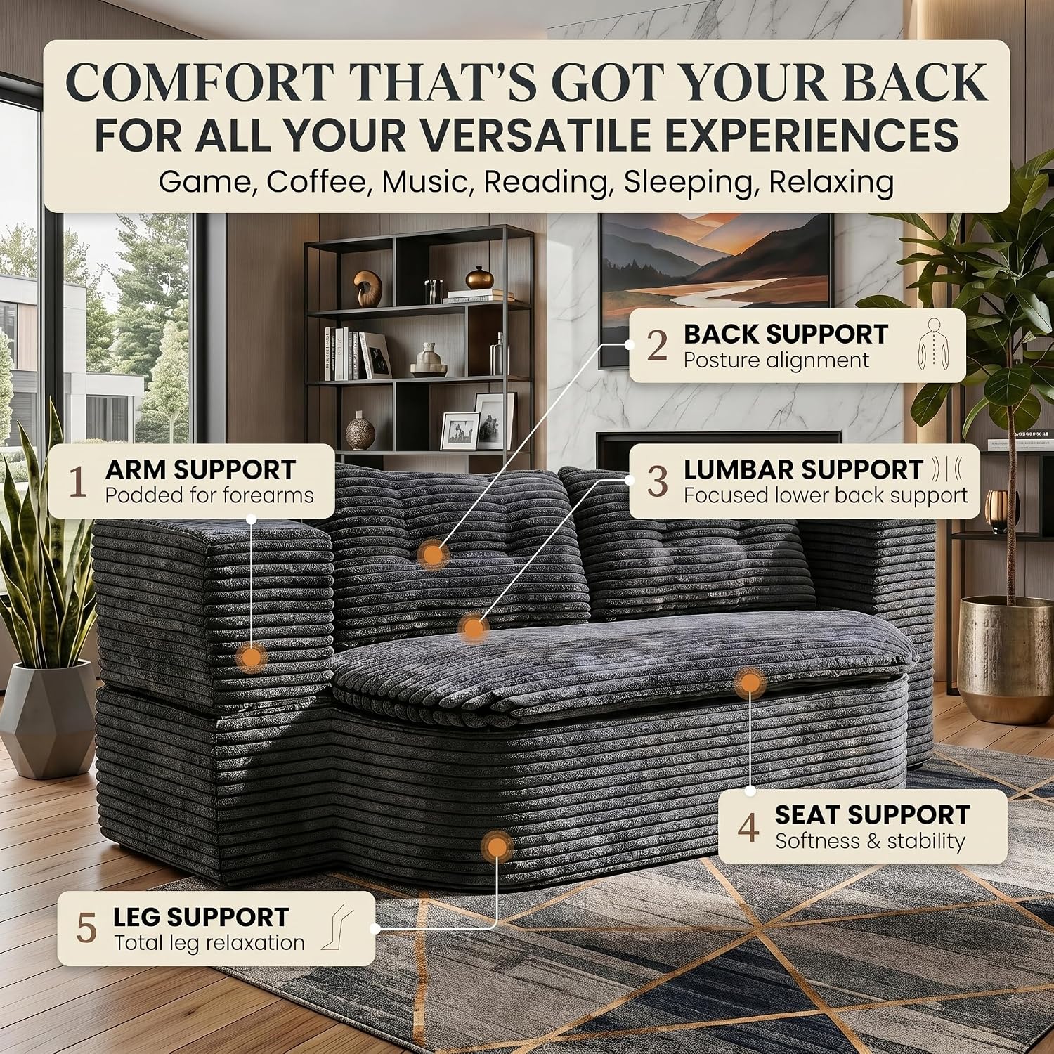 78.7-inch Folding futon Sofa Bed, Full-Size Convertible Sleeper couch Bed, Memory Sponge Double settee with Comfortable Mattress, Suitable for Living Room and Guest Room (dark gray, 78.7 inches)