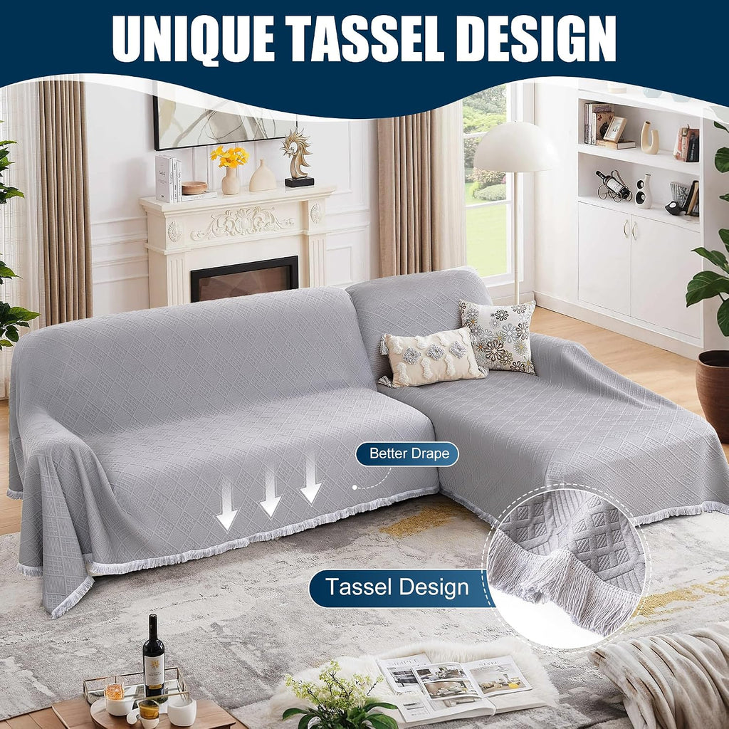 Waterproof L Shaped Sectional Couch Covers Blanket 2 Piece Sectional Sofa Cover Washable L Shape Sofa Slipcover Jacquard Quilted Furniture Protector for Dogs Pets Cats (X-Large, Ash Gray)