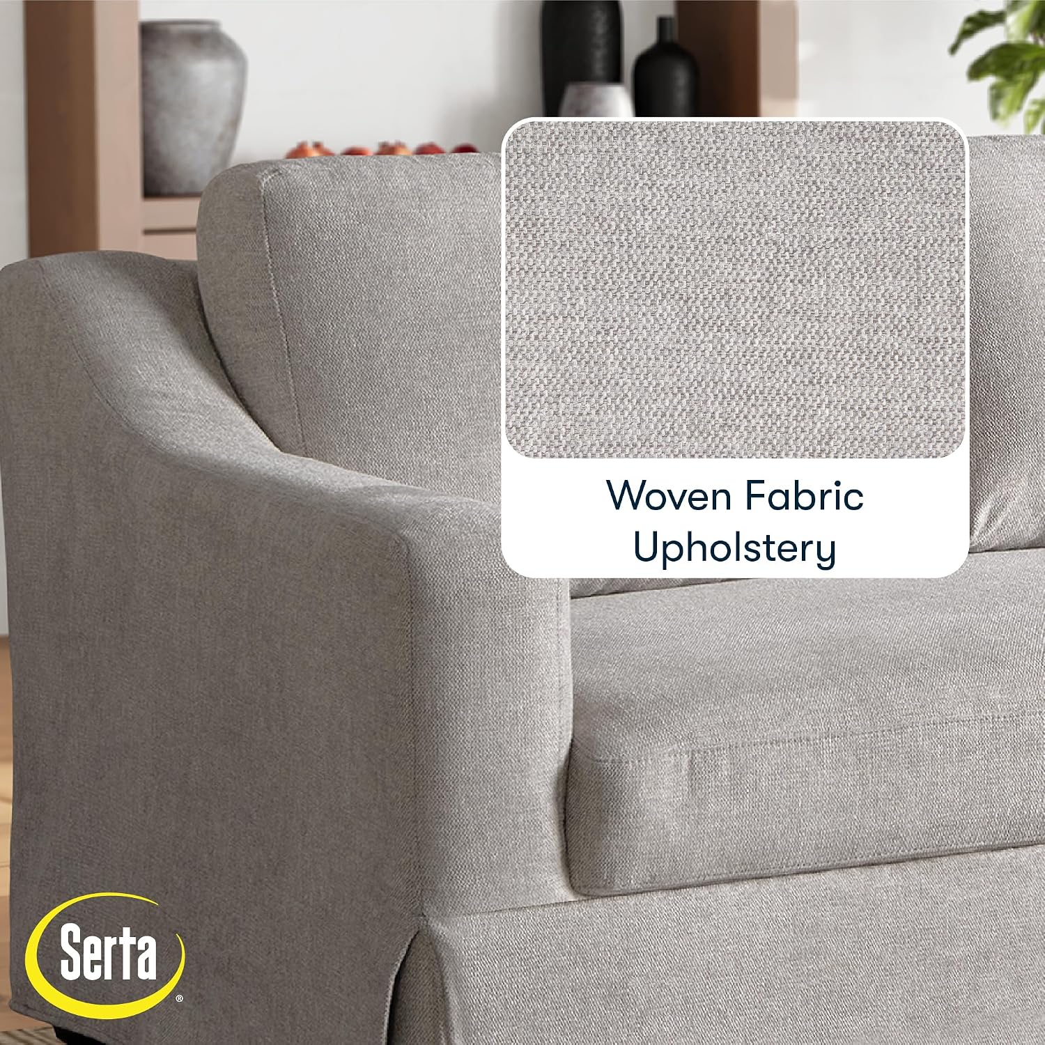 Serta® Hawthorne 90.6' Slipcovered Queen-Size Convertible Pop-up Sofa, Dreamcoil® Comfort, Woven Polyester Blend Fabric, Linen