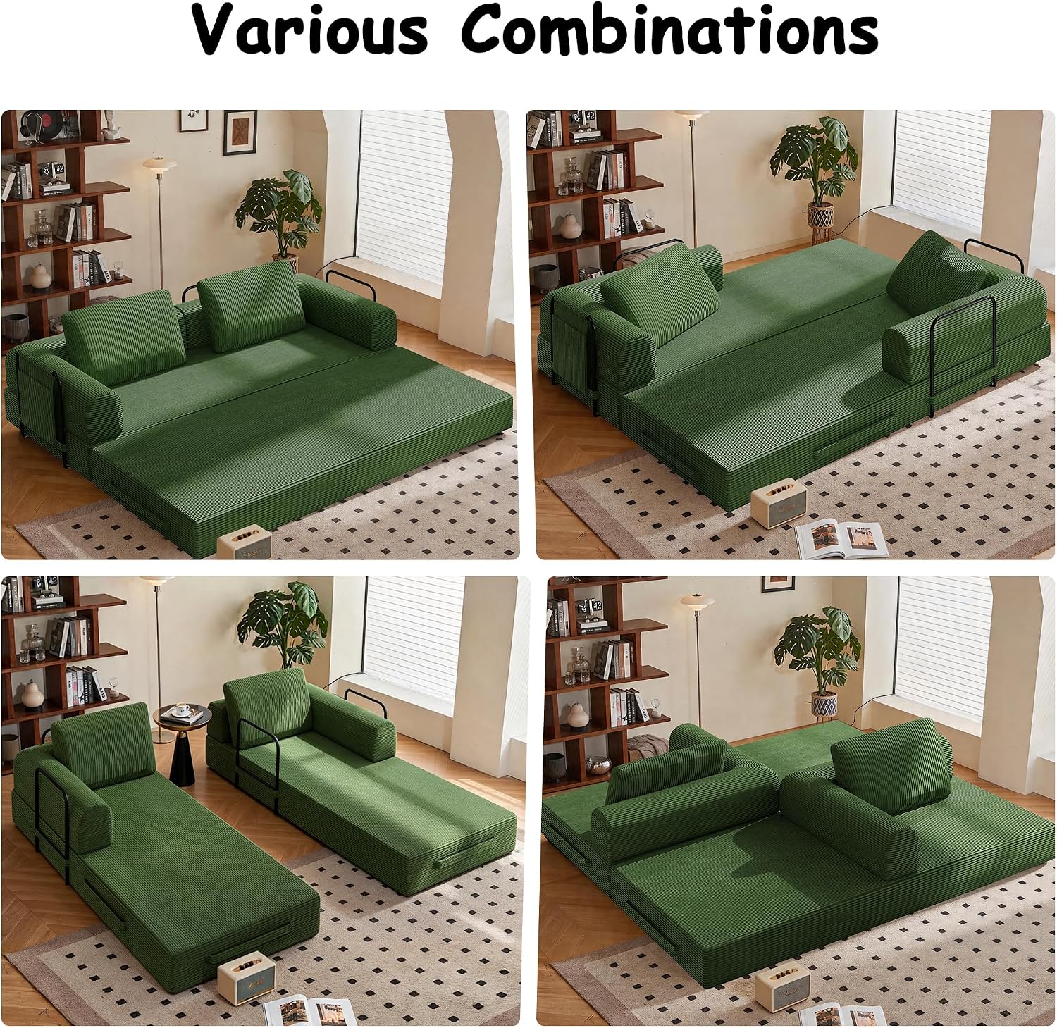 78' Convertible Sofa Bed, 5-in-1 Boneless Sleeper Sofa with with Fixed Frame & Pocket, Corduroy Pull Out Couch with 2 Pillows, Couch Bed for Living Room, Small Spaces, Bedroom, No Assembly