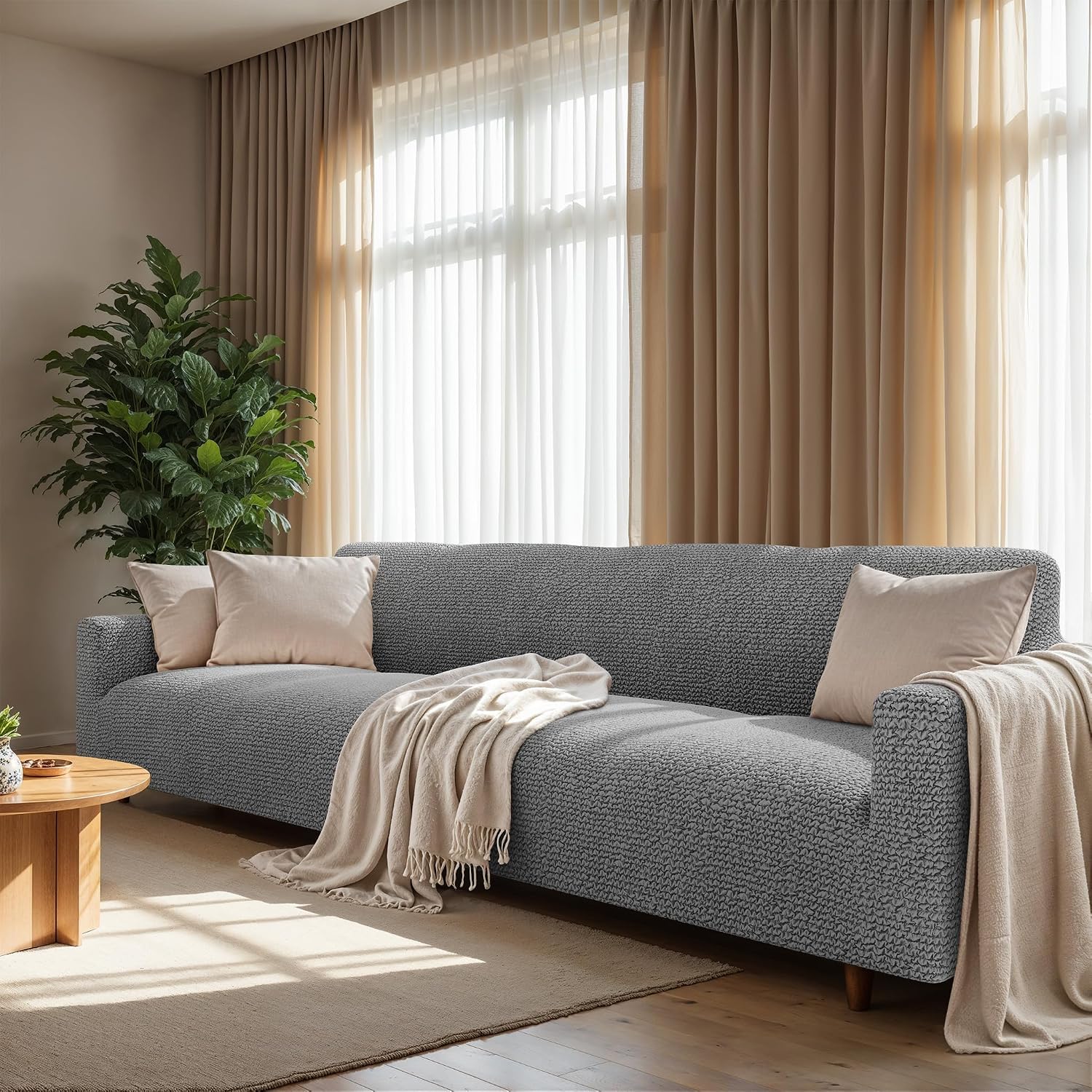 PAULATO BY GA.I.CO. Sofa Slipcover - Stretch Couch Cover - Stylish Cushion Sofa Cover - Soft Fabric Slip Cover - 1-Piece Form Fit Washable Protector for Pet - Microfibra Collection - Ash