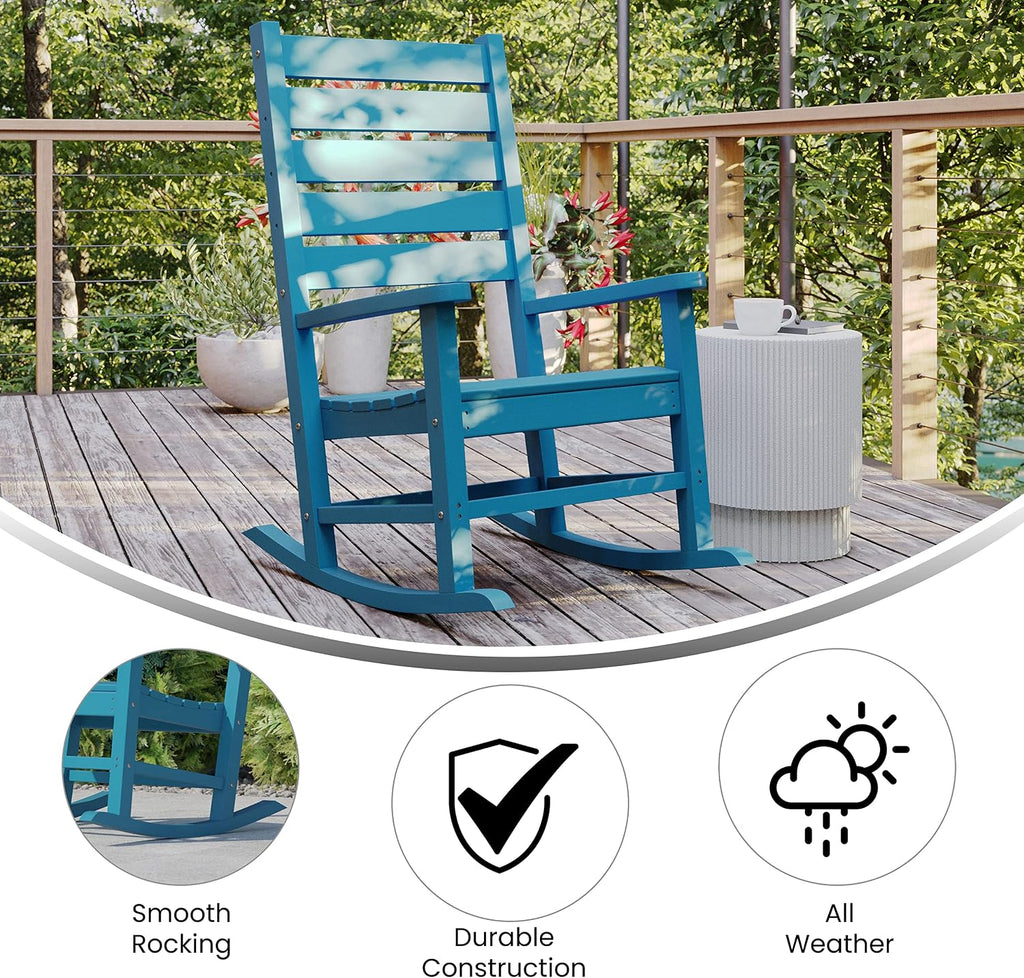 Flash Furniture Manchester Commercial Grade Outdoor Rocking Chair, All-Weather HDPE Indoor/Outdoor Rocker, Blue