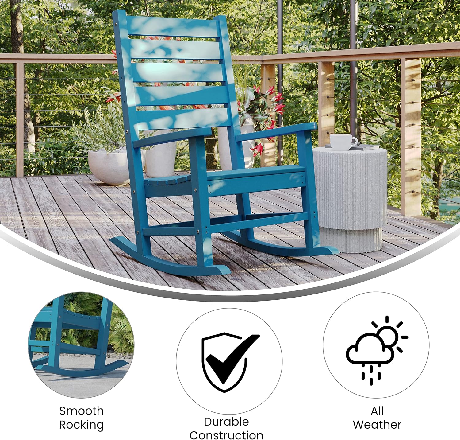 Flash Furniture Manchester Commercial Grade Outdoor Rocking Chair, All-Weather HDPE Indoor/Outdoor Rocker, Blue
