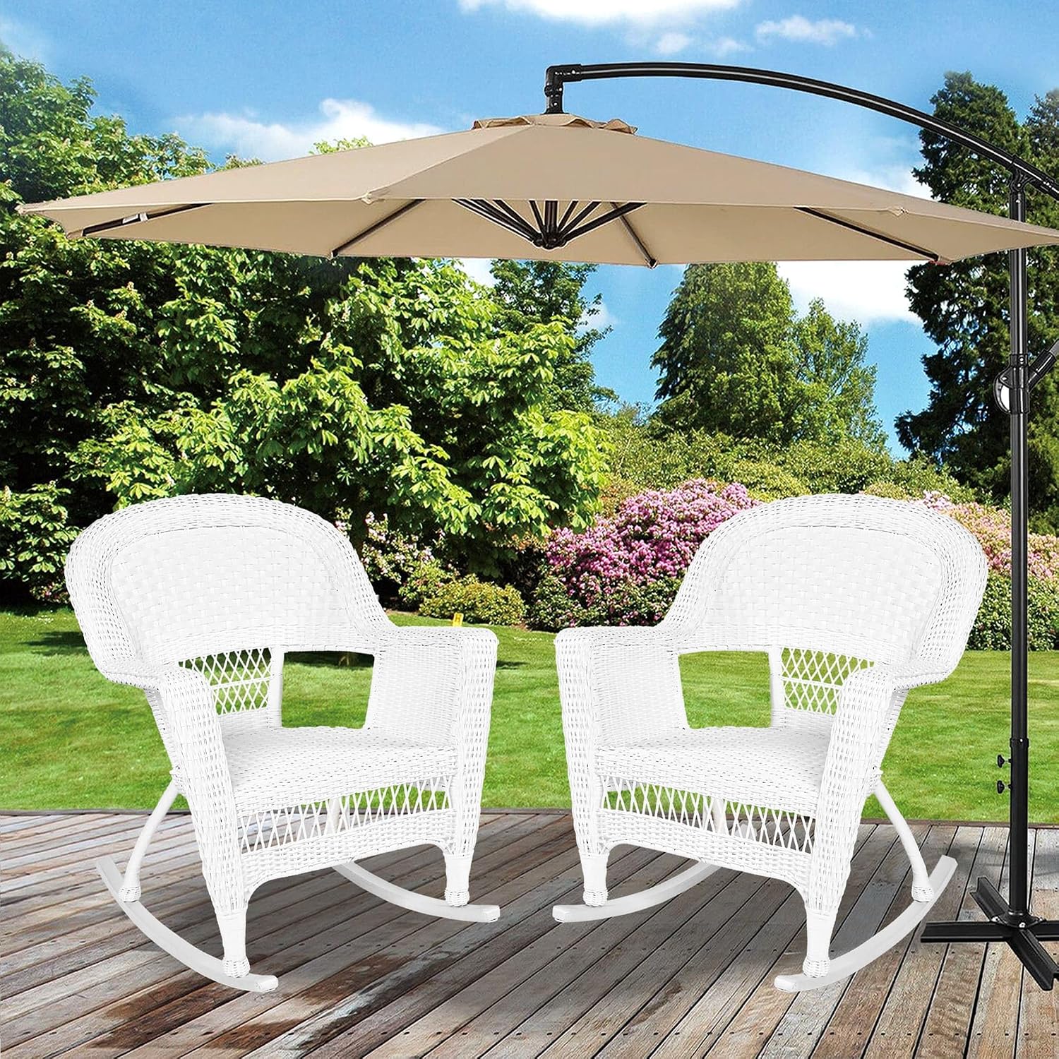 Jeco , Set of 2 Wicker Rocker Chairs, White