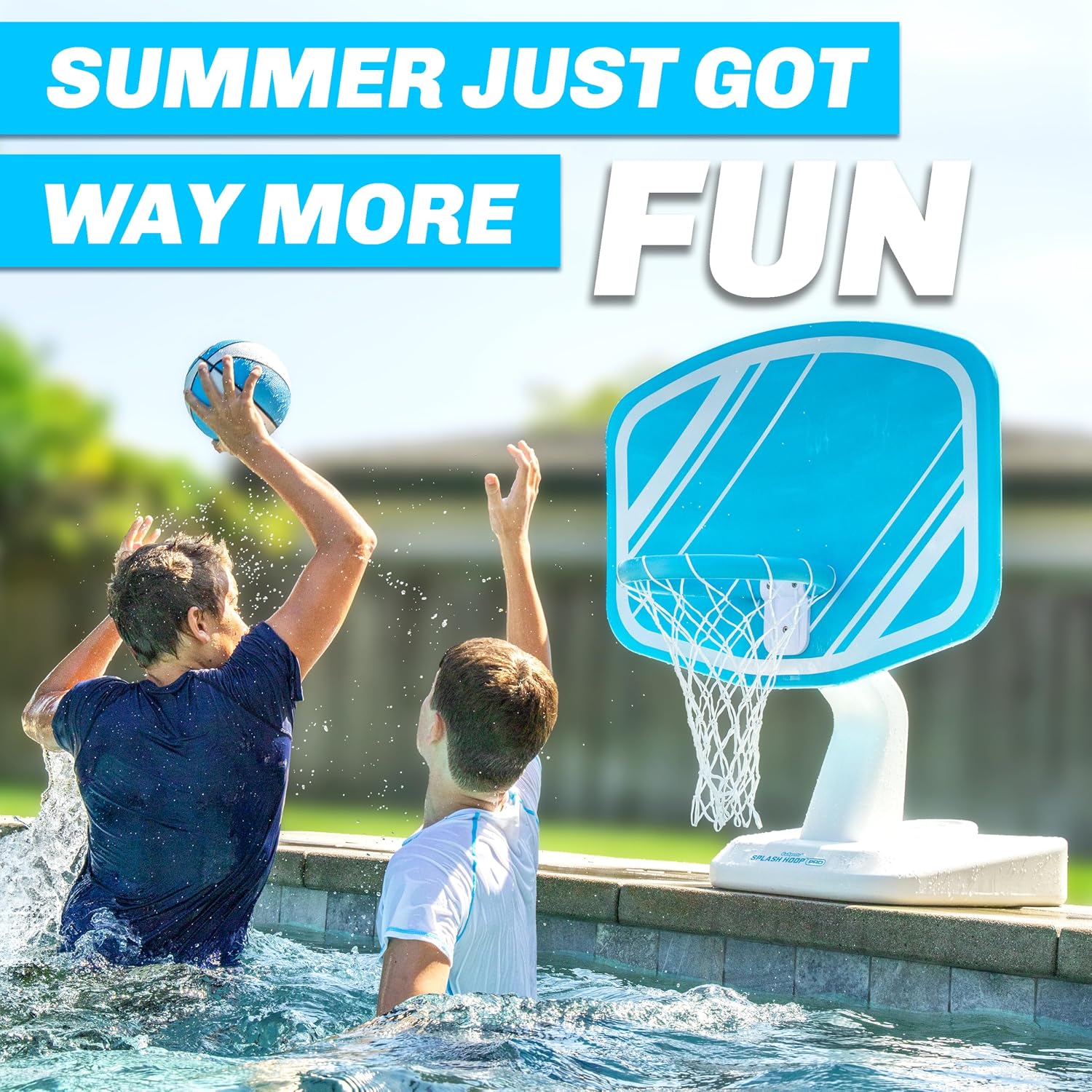 GoSports Splash Hoop PRO - Choose Your Color - Swimming Pool Basketball Game, Includes Poolside Water Basketball Hoop, 2 Balls and Pump