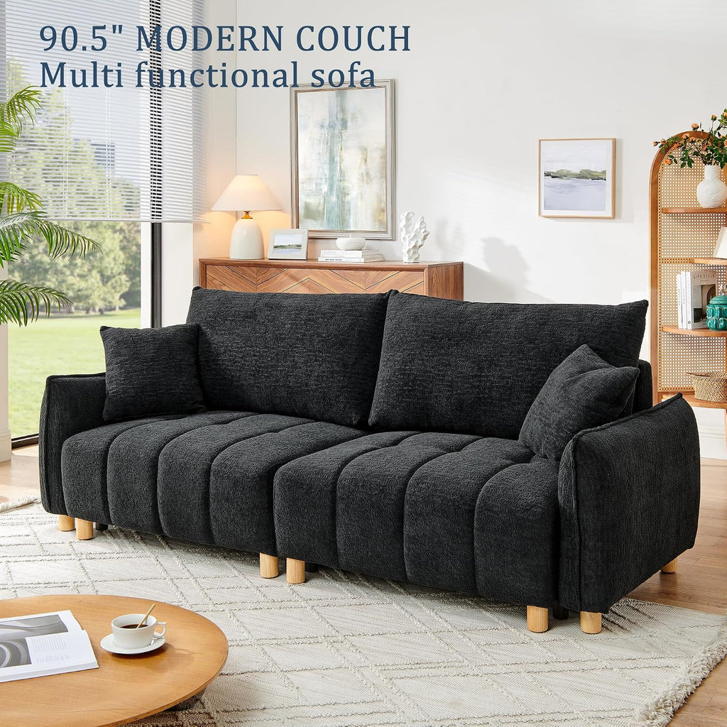 Mofolit Sleeper Sofa Bed Convertible Couch with Storage in Chenille Fabric Loveseat for Living Room Apartment and Small Spaces (Black)